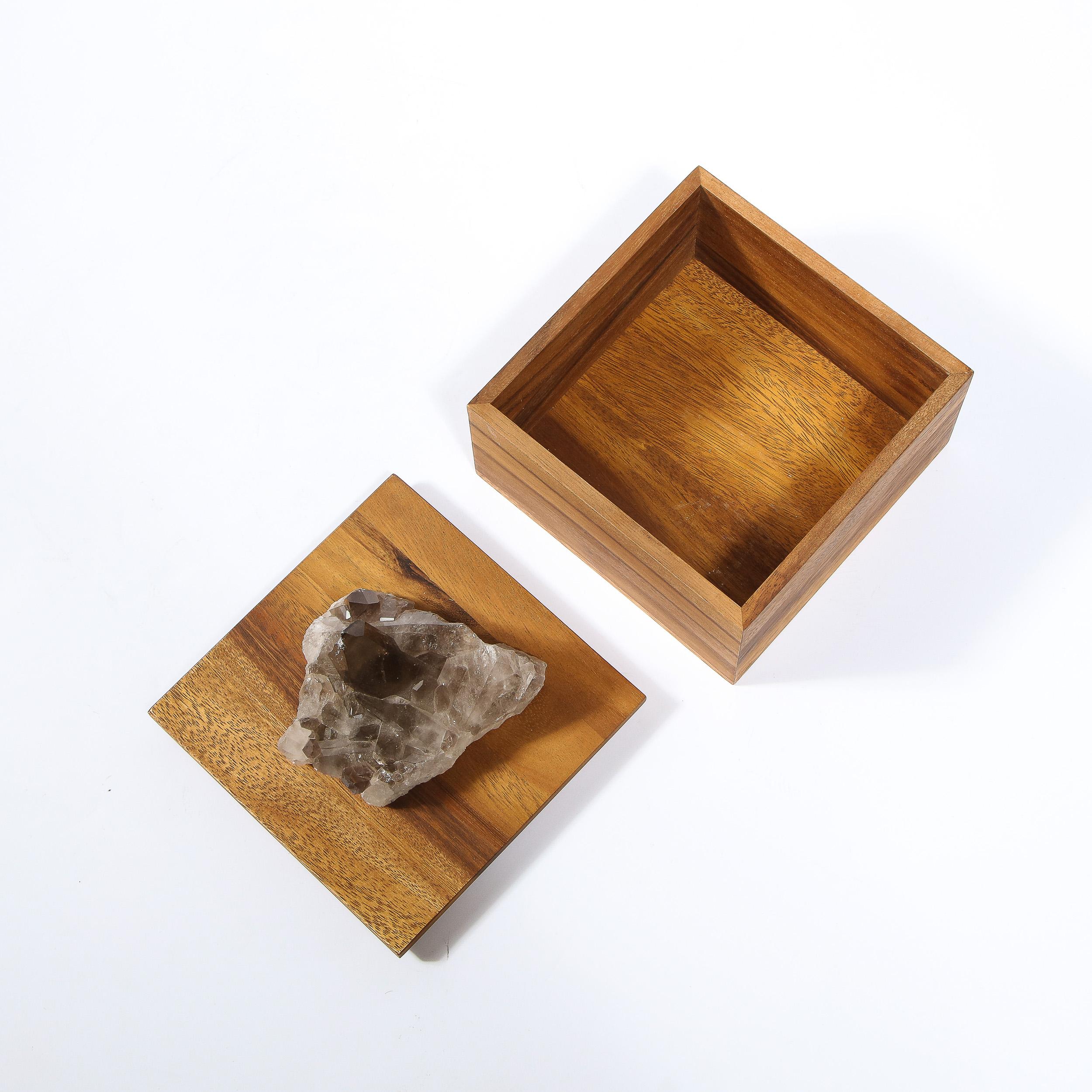 Modernist Bookmatched Walnut Decorative Box with Smoky Quartz Embellishment For Sale 2