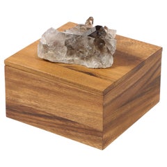 Modernist Bookmatched Walnut Decorative Box with Smoky Quartz Embellishment