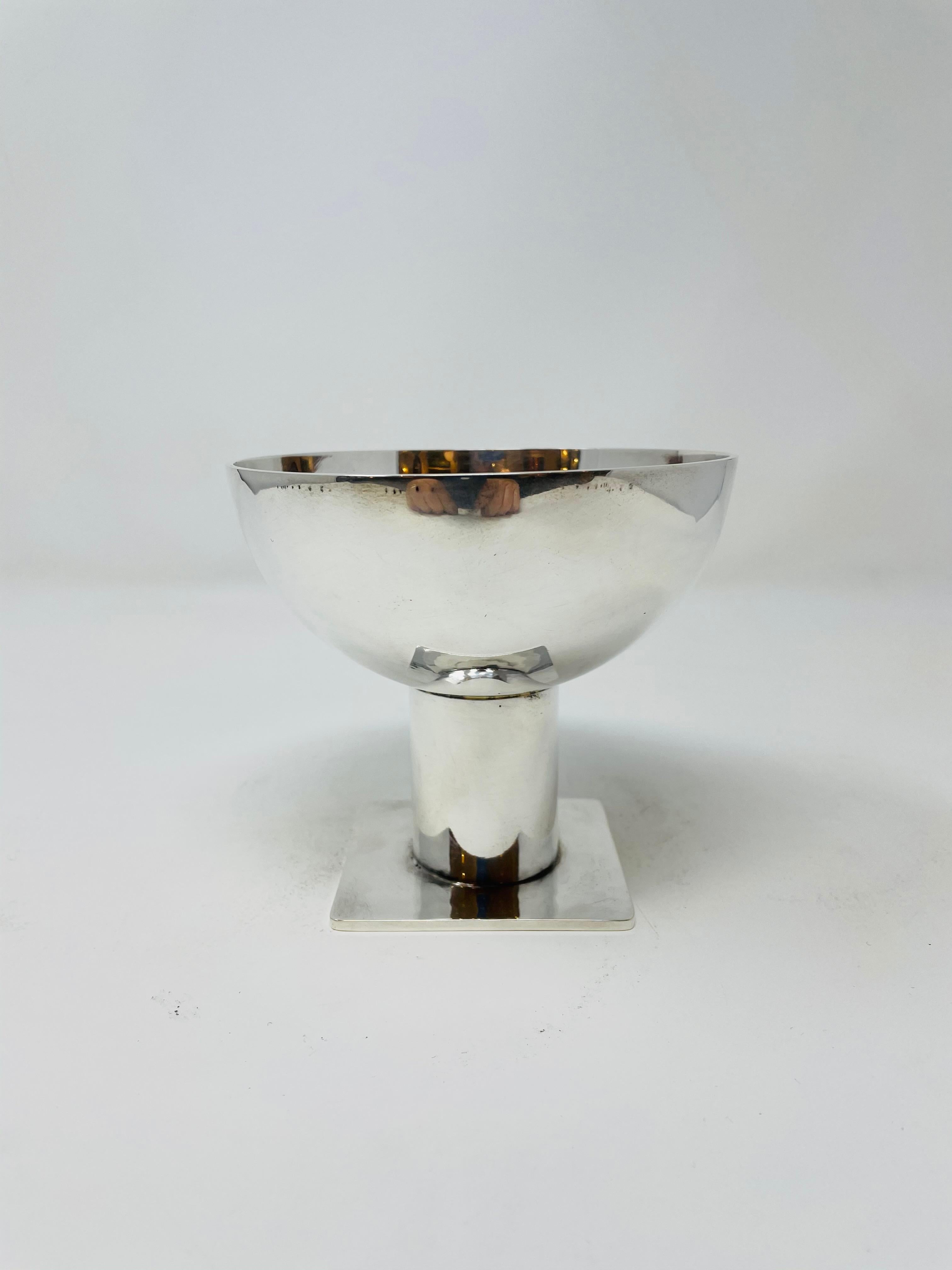 French Modernist Bowl by Jean Despres, circa 1930, Silvered Metal For Sale
