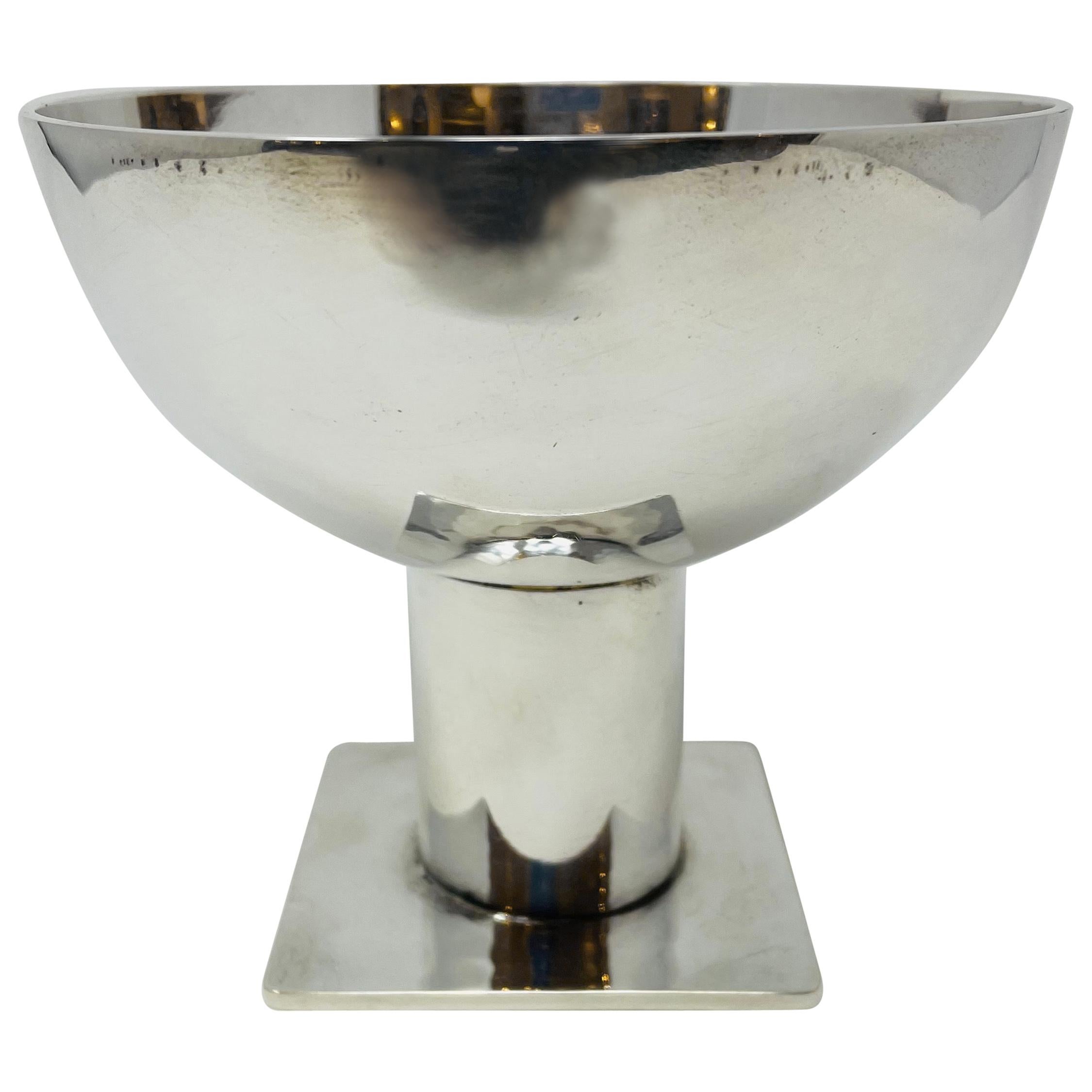 Modernist Bowl by Jean Despres, circa 1930, Silvered Metal For Sale