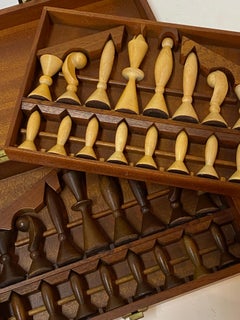 Modernist Boxed Wood Chess Pieces