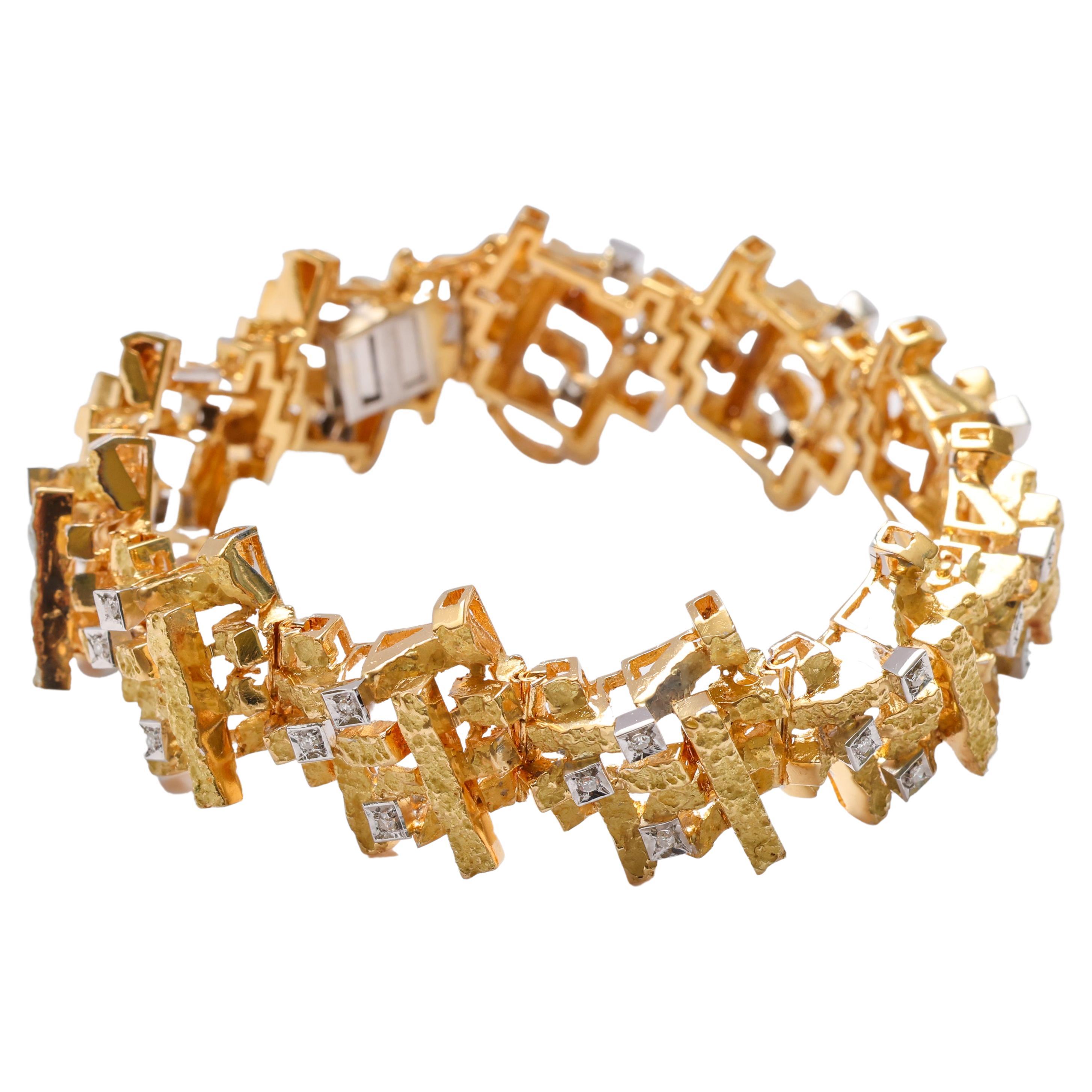 Bracelet 18K Gold & Diamonds Modernist Arte Suizo Caracas Original Box