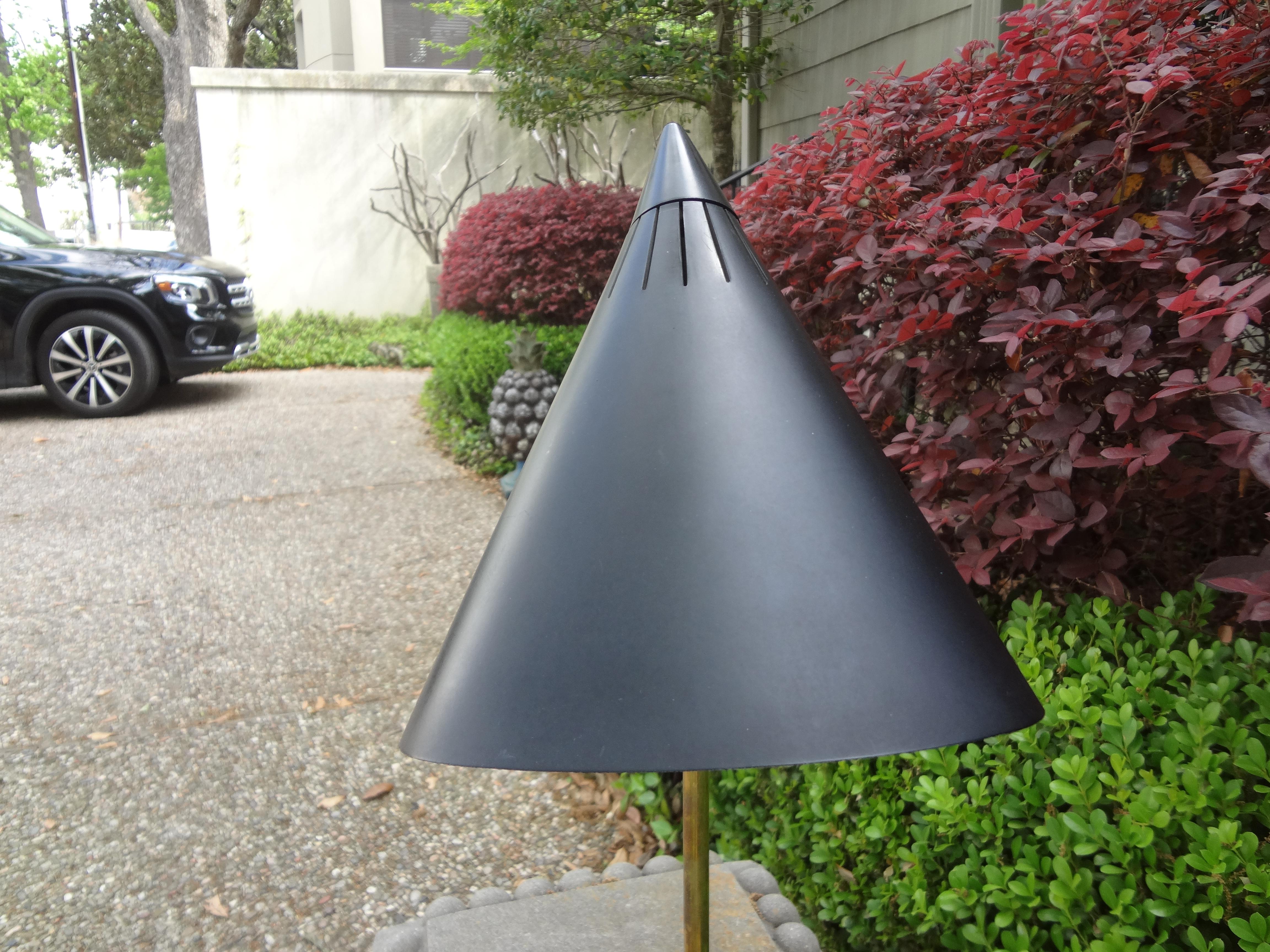 Mid-Century Modern Modernist Brass Desk Lamp with Cone Shaped Shade For Sale