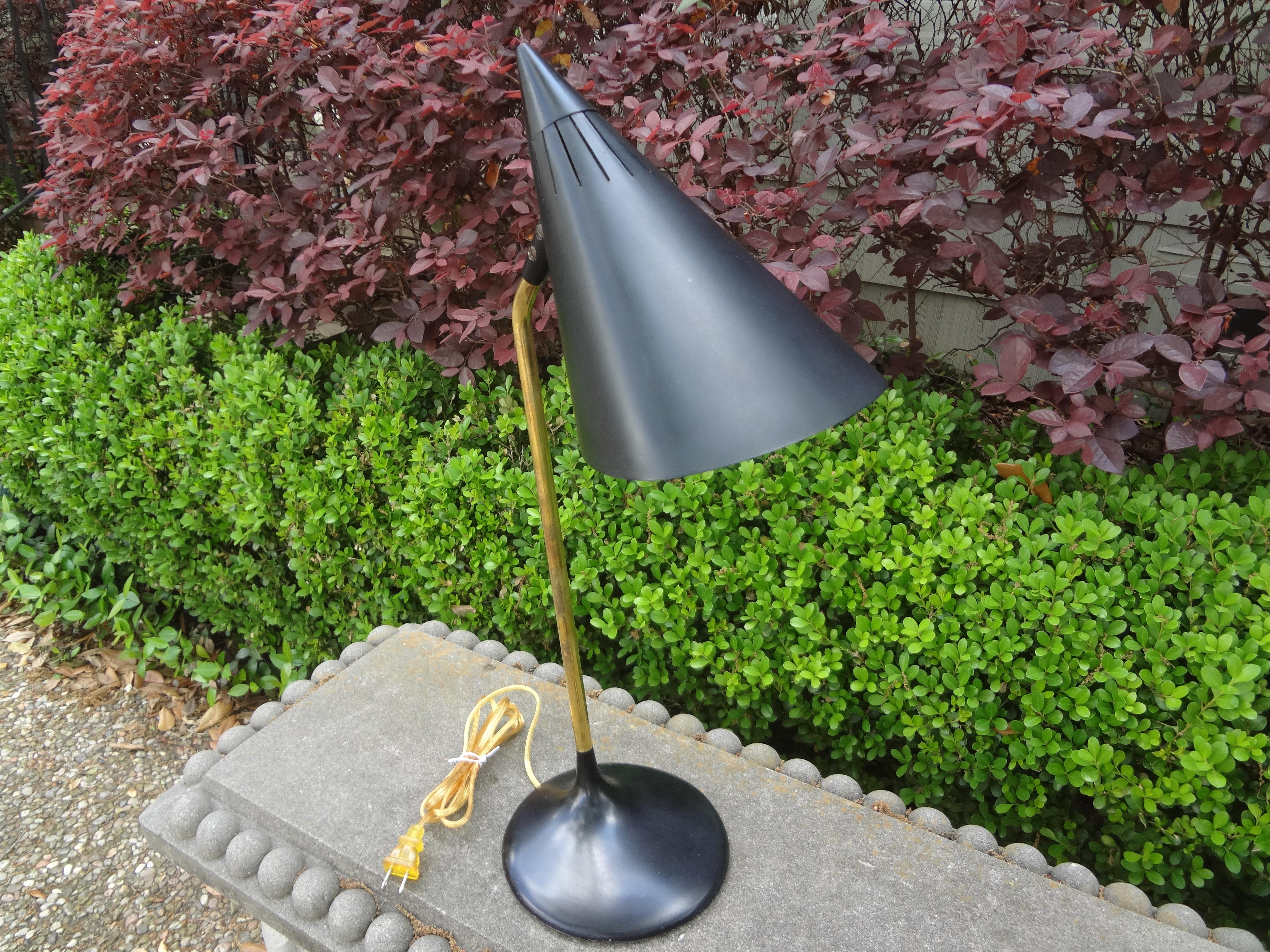 Modernist Brass Desk Lamp with Cone Shaped Shade In Good Condition For Sale In Houston, TX