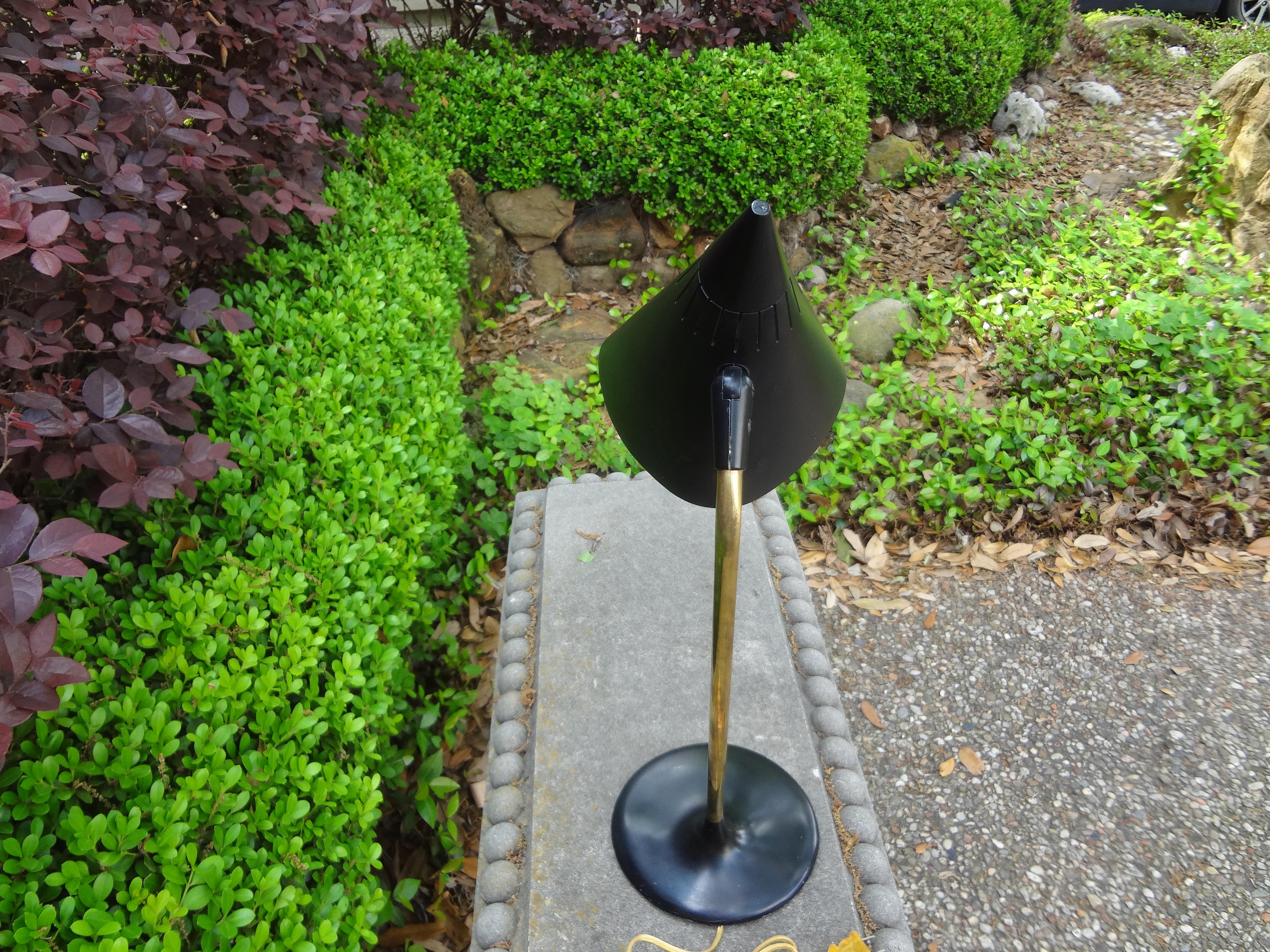 Mid-20th Century Modernist Brass Desk Lamp with Cone Shaped Shade For Sale