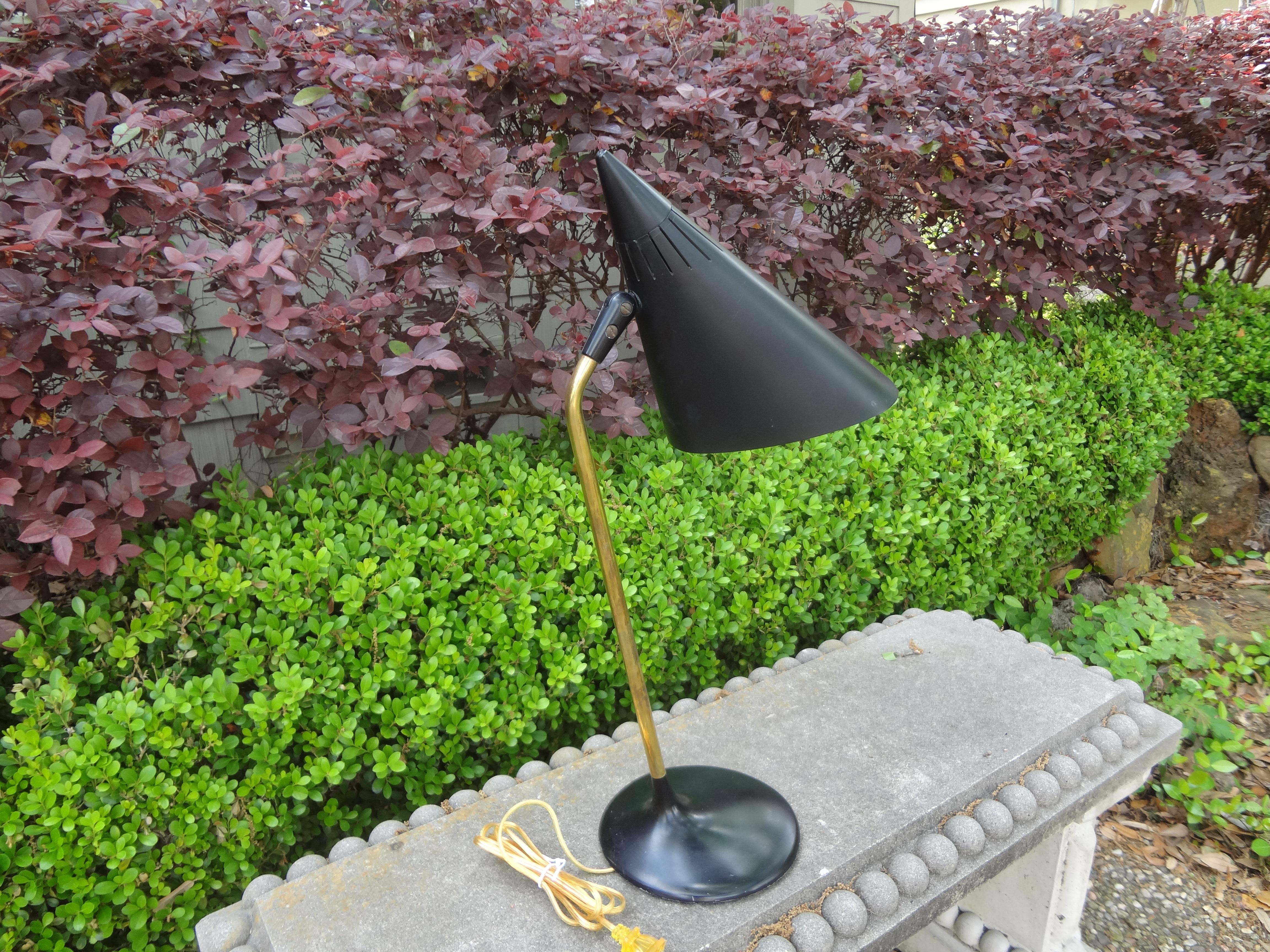 Modernist Brass Desk Lamp with Cone Shaped Shade For Sale 1