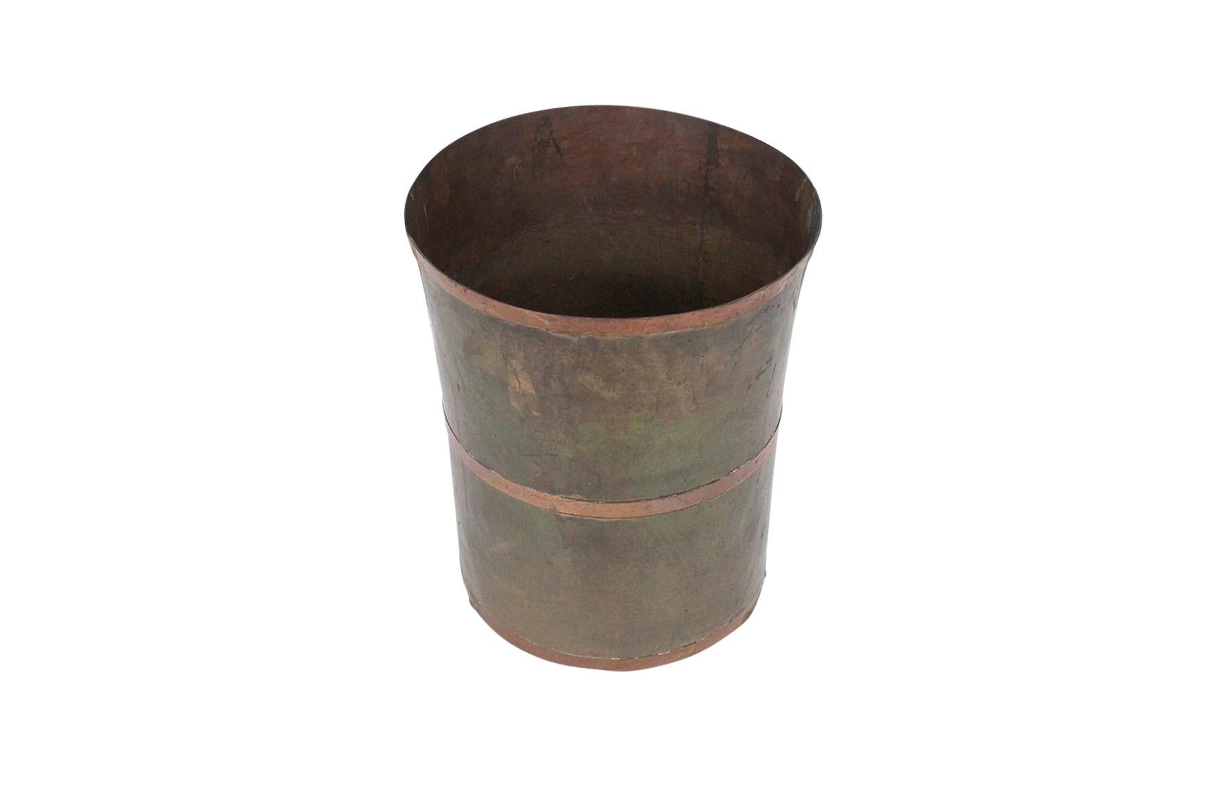 Modernist Brass and Copper Wastebasket In Good Condition In Waltham, MA