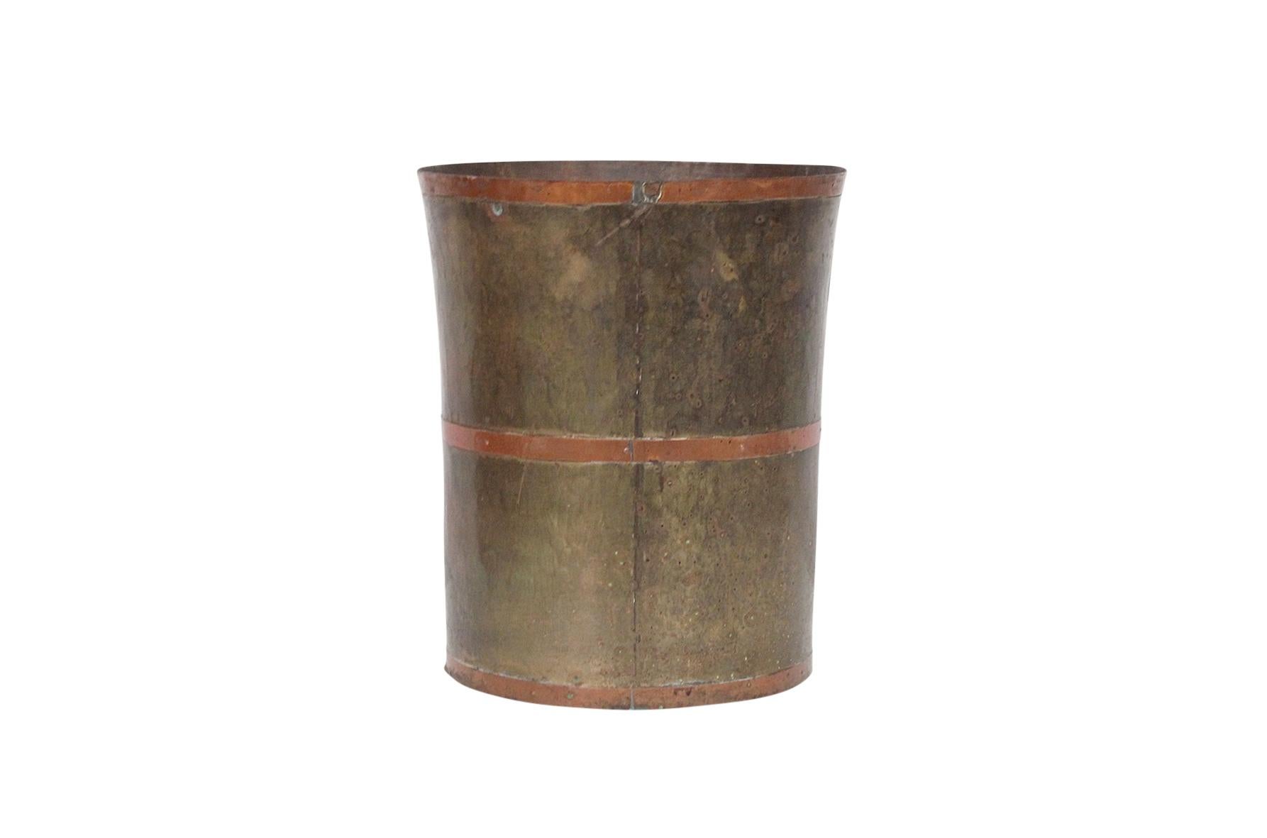 Modernist Brass and Copper Wastebasket 1