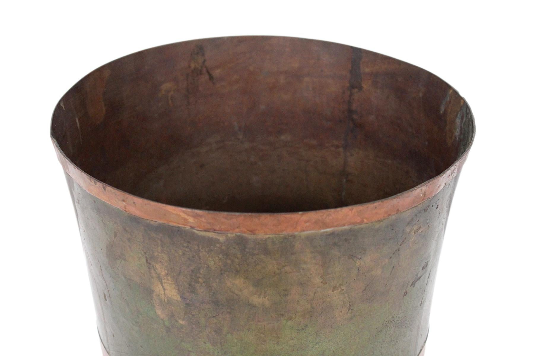 Modernist Brass and Copper Wastebasket 3