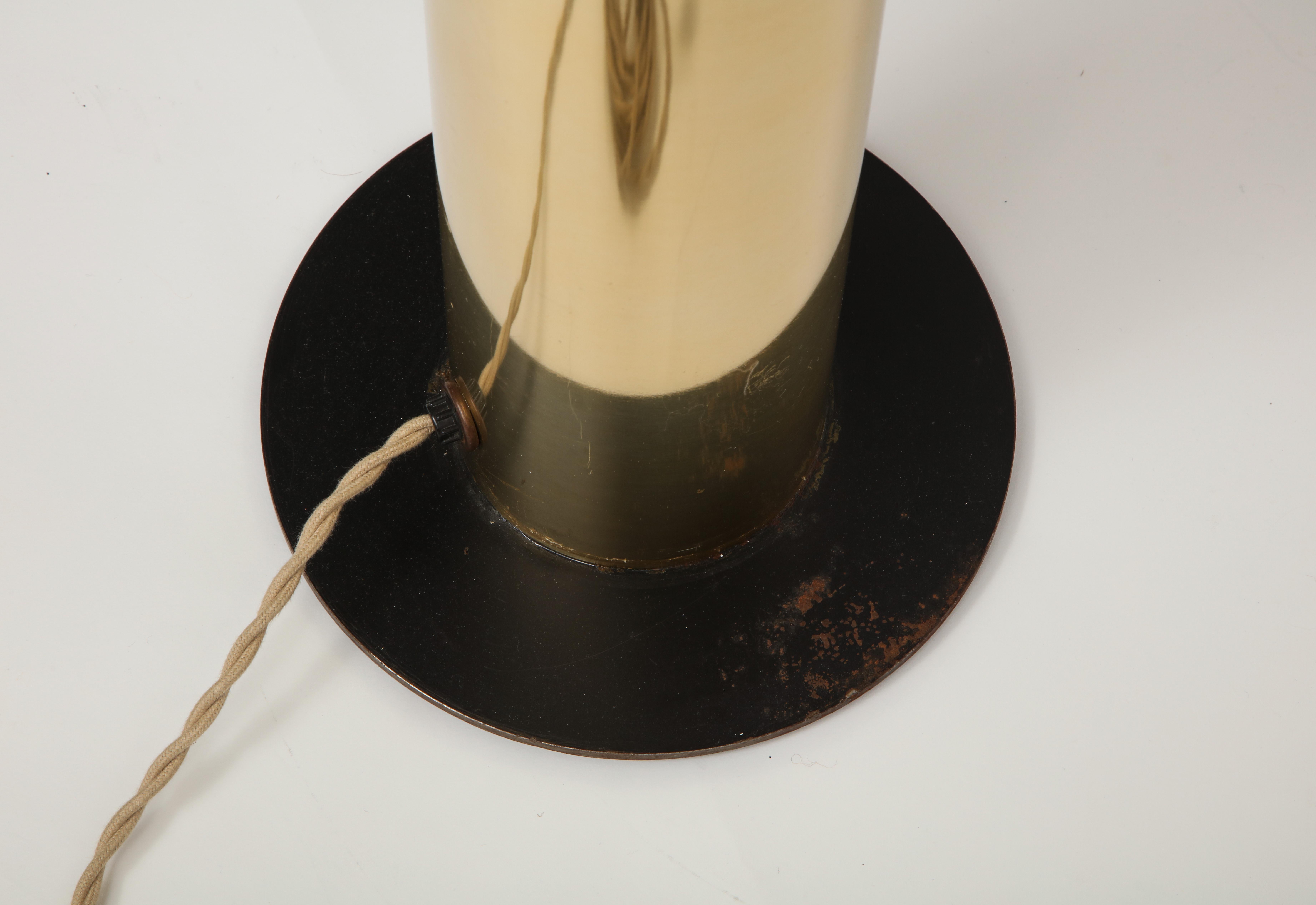 Modernist Brass and Etched Glass Cylinder Floor Lamp For Sale 4