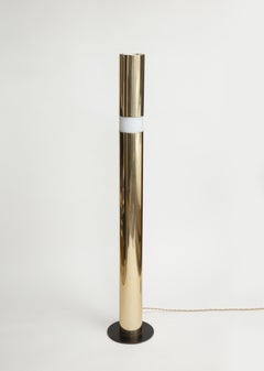 Modernist Brass and Etched Glass Cylinder Floor Lamp