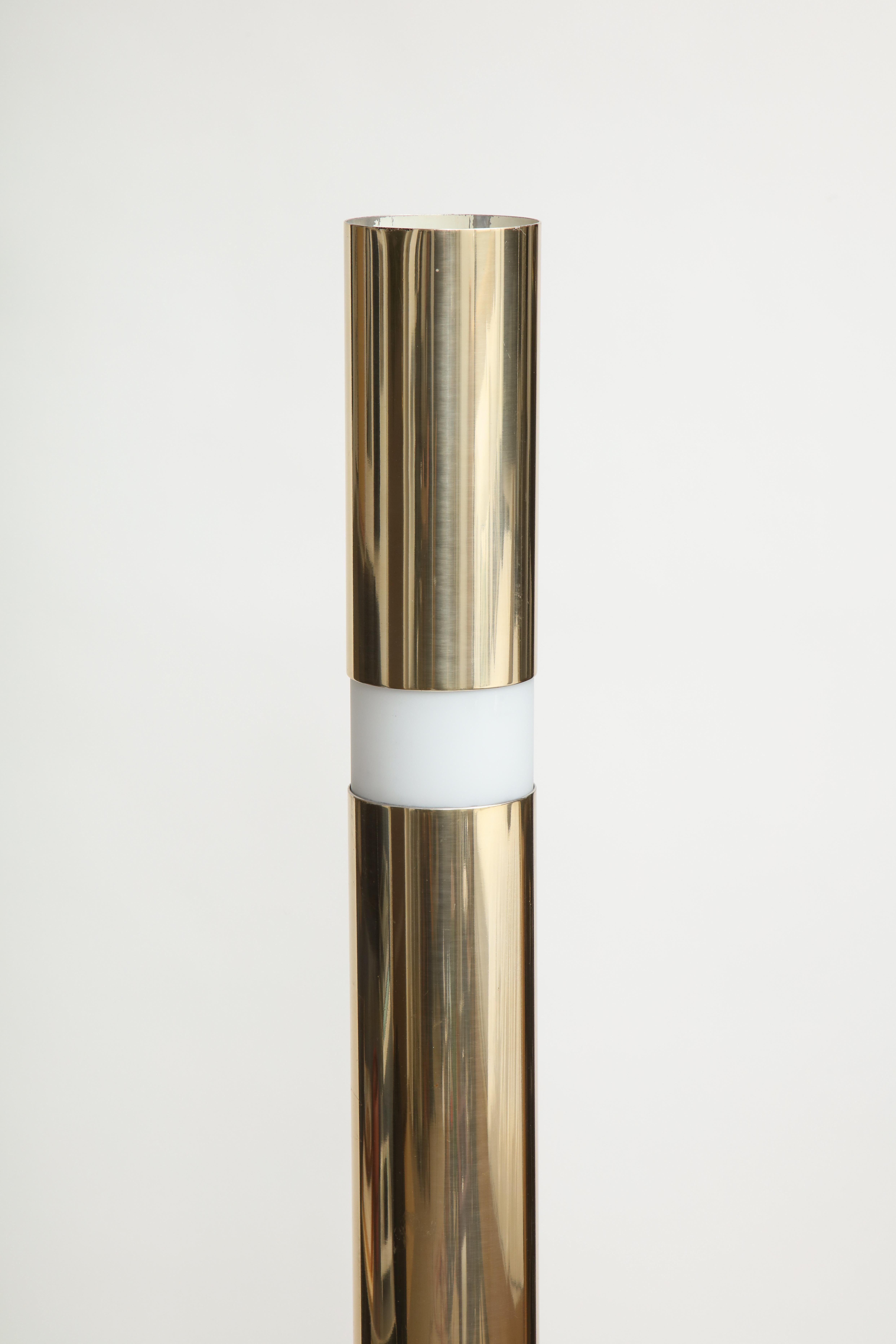 French Modernist Brass and Etched Glass Cylinder Floor Lamp For Sale