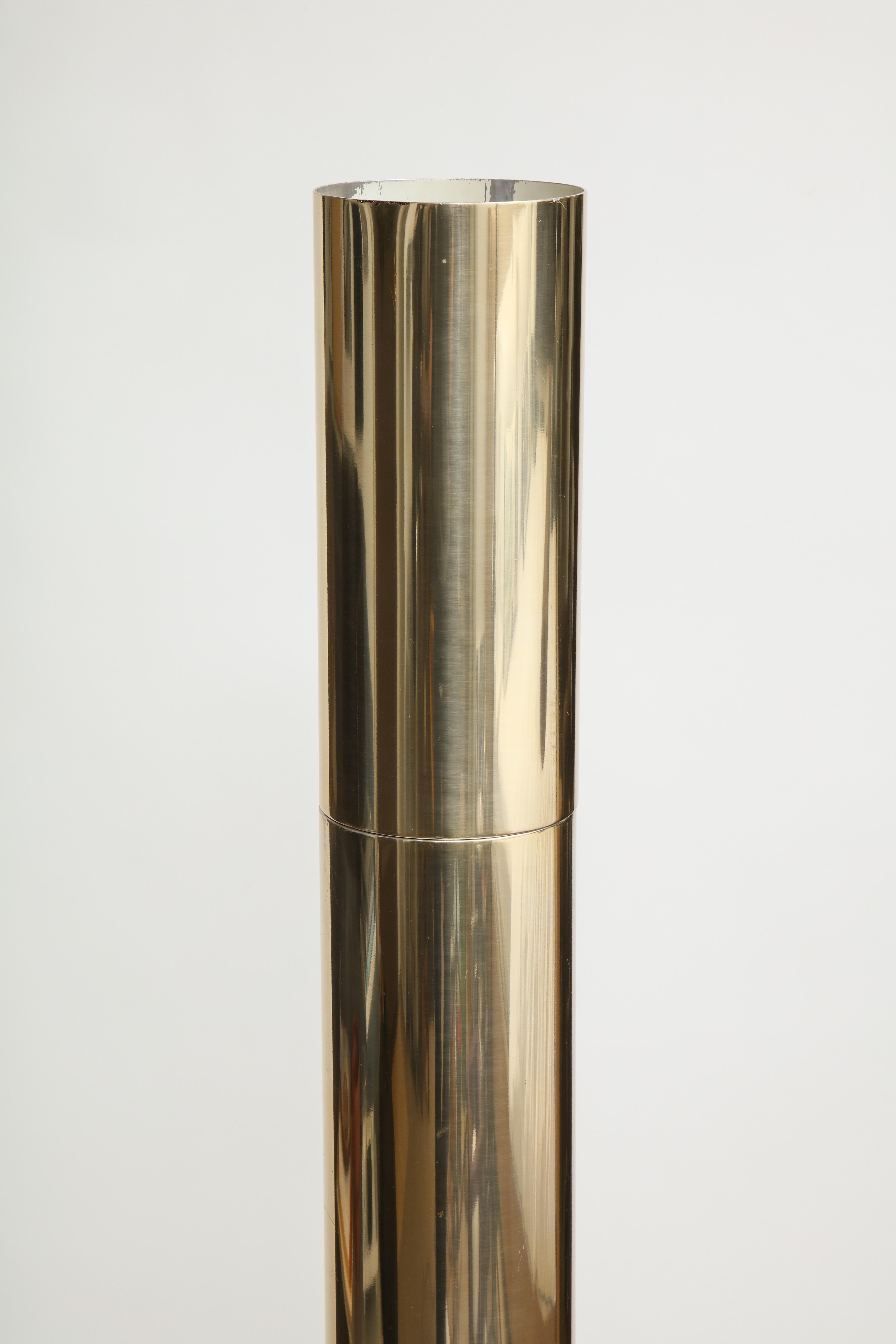 Late 20th Century Modernist Brass and Etched Glass Cylinder Floor Lamp For Sale
