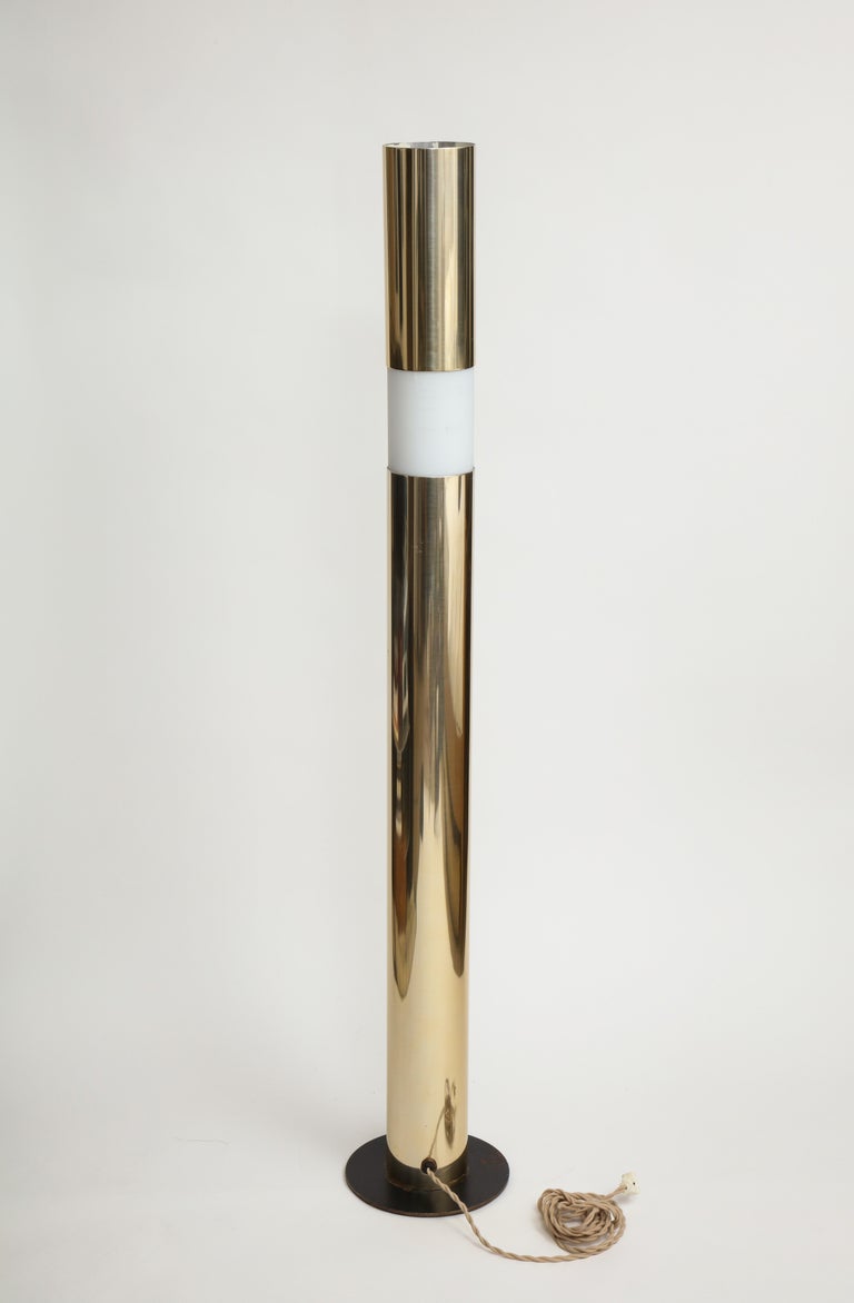 Modernist Brass and Etched Glass Cylinder Floor Lamp For Sale at 1stDibs