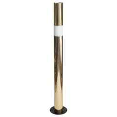Modernist Brass and Etched Glass Cylinder Floor Lamp