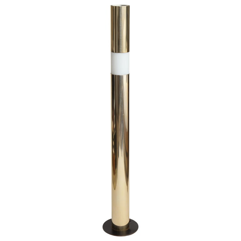 Modernist Brass and Etched Glass Cylinder Floor Lamp For Sale at 1stDibs