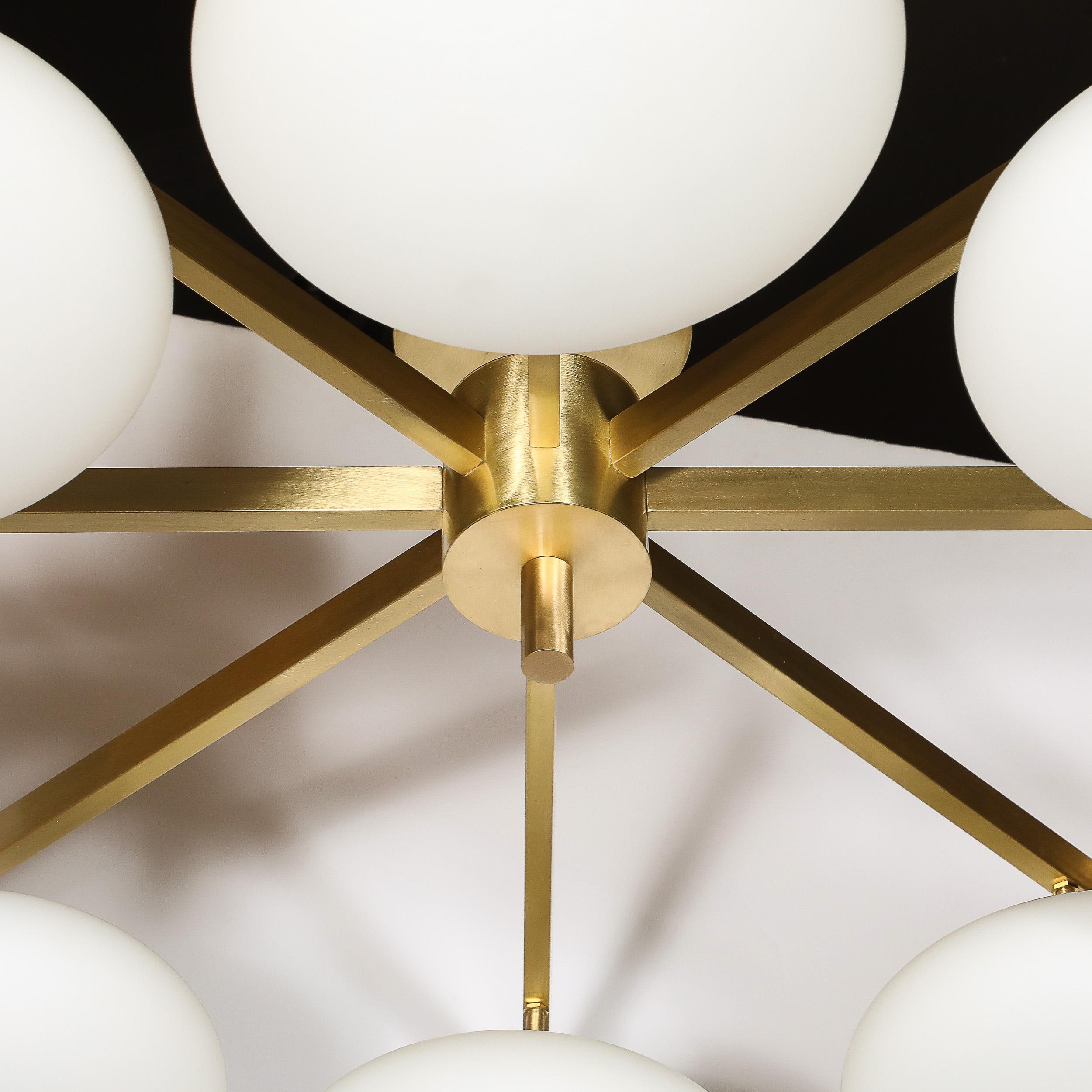 Lustre moderniste à 8 bras en laiton et verre dépoli, à la manière d'Arredoluce en vente 9