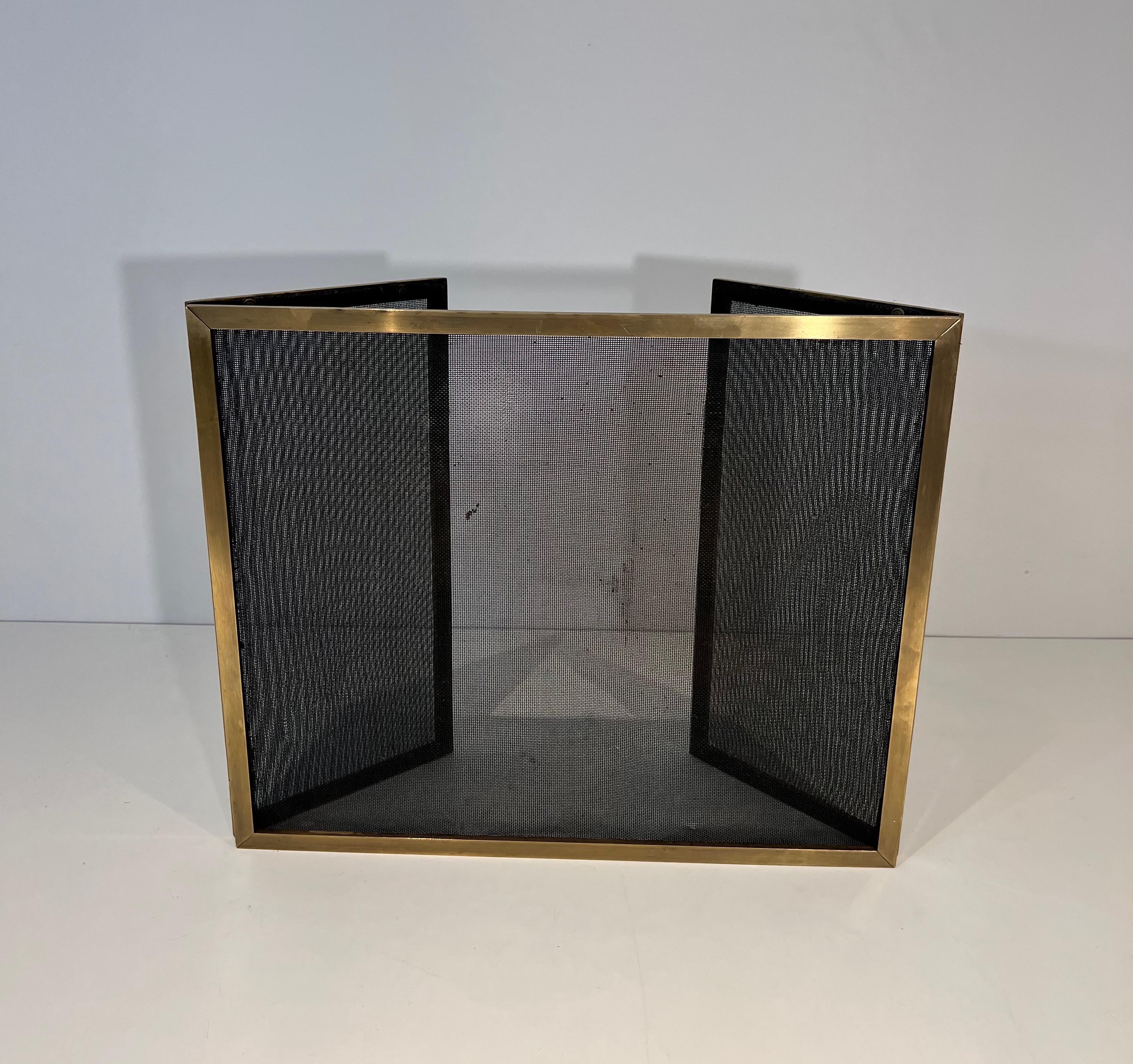 Modernist Brass and Gilt Grilling Fireplace Screen  For Sale 4