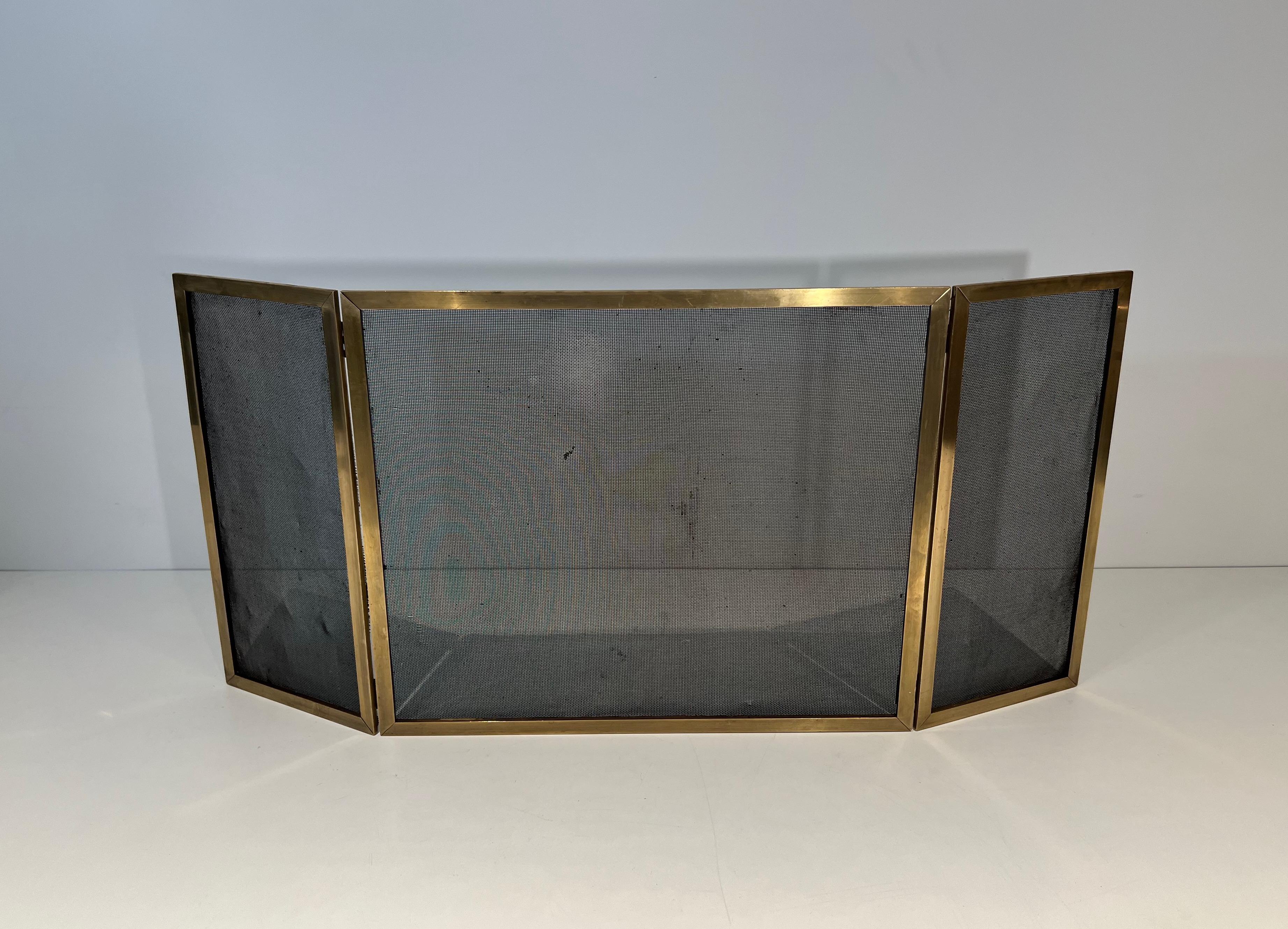 Modernist Brass and Gilt Grilling Fireplace Screen  For Sale 5