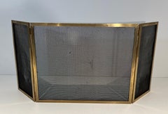 Modernist Brass and Gilt Grilling Fireplace Screen