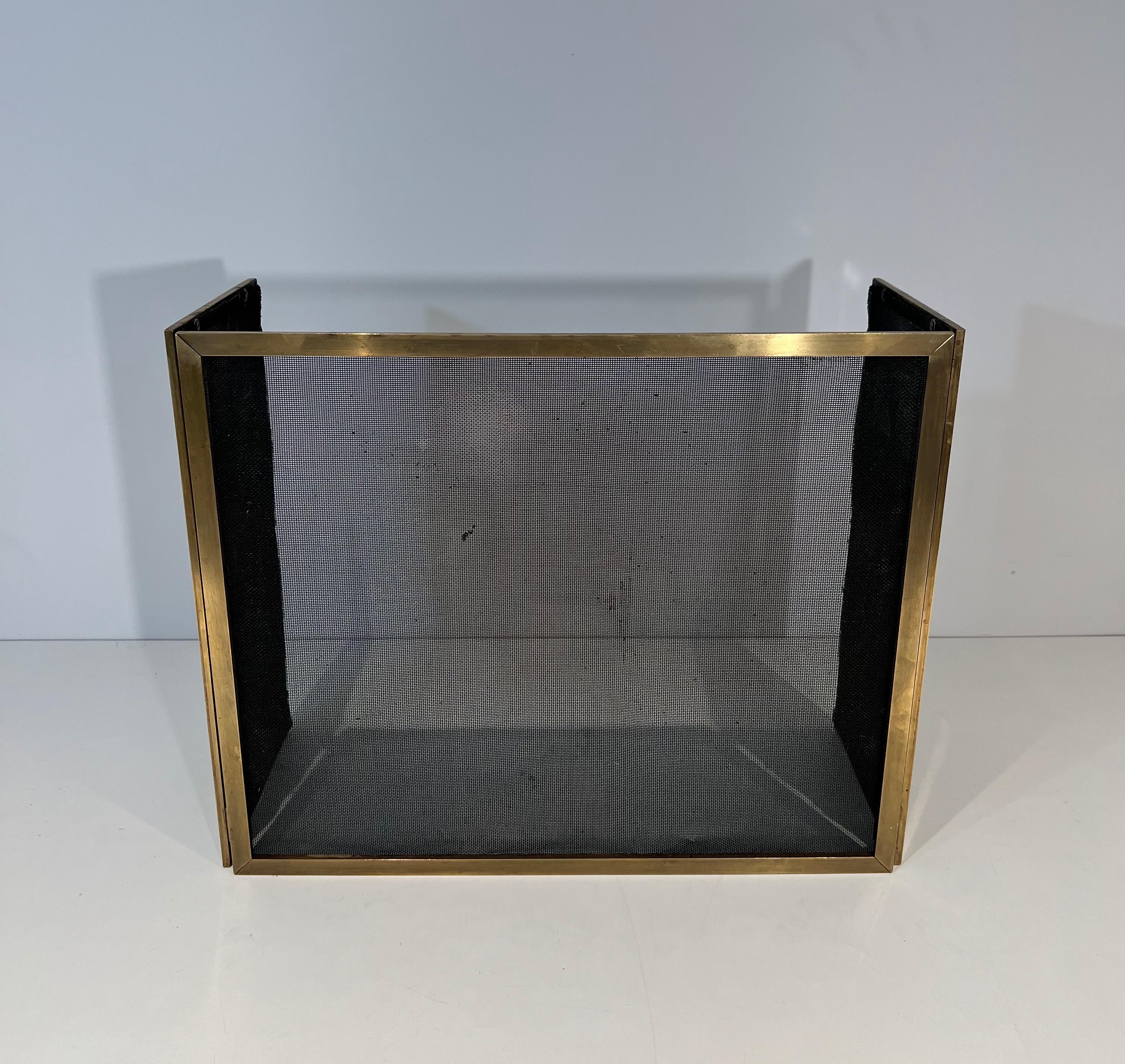 Mid-Century Modern Modernist Brass and Gilt Grilling Fireplace Screen  For Sale