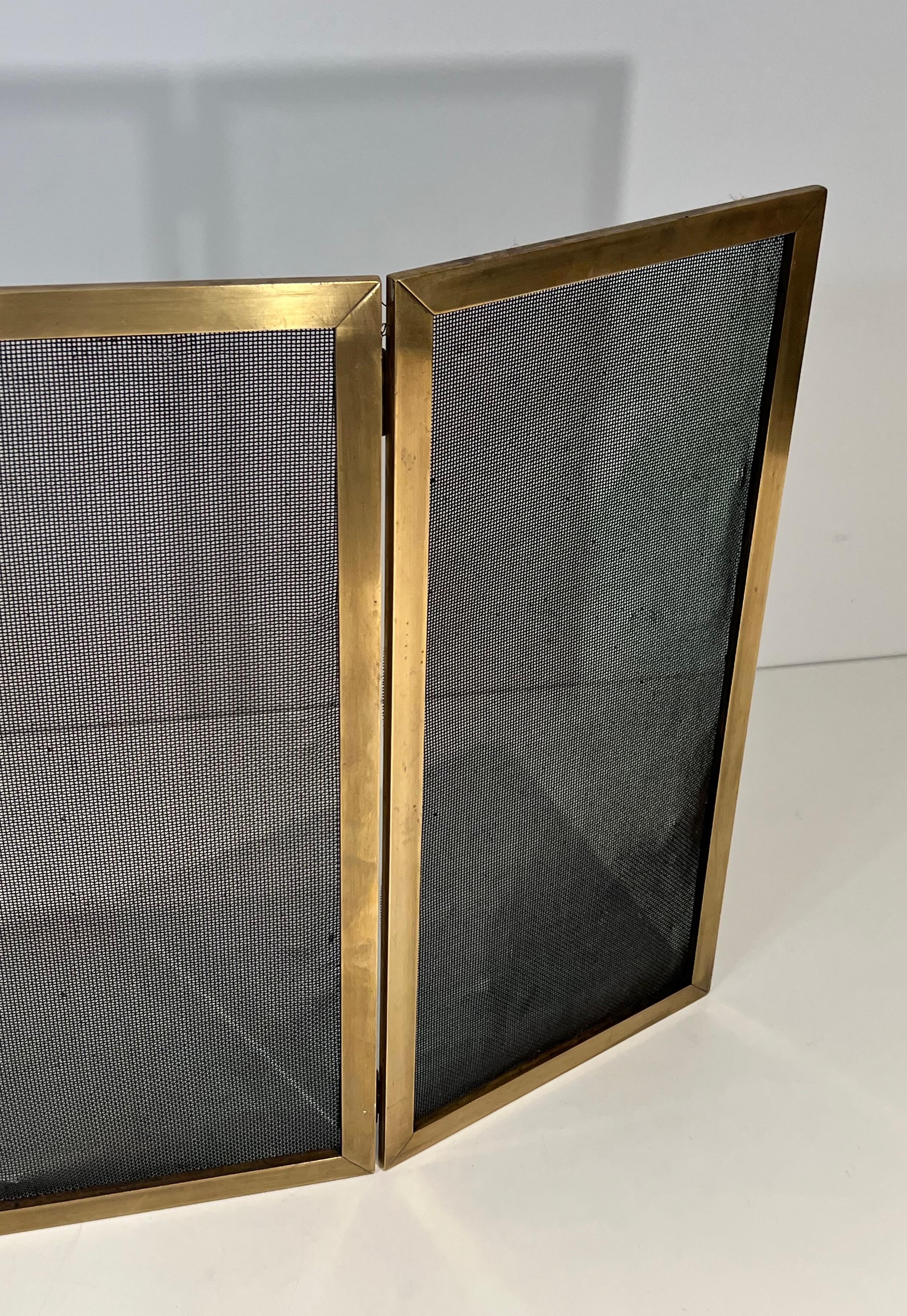 Modernist Brass and Gilt Grilling Fireplace Screen  For Sale 2