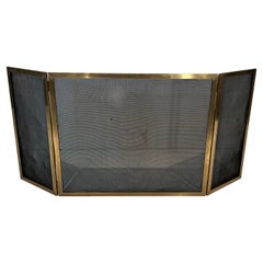 Modernist Brass and Gilt Grilling Fireplace Screen