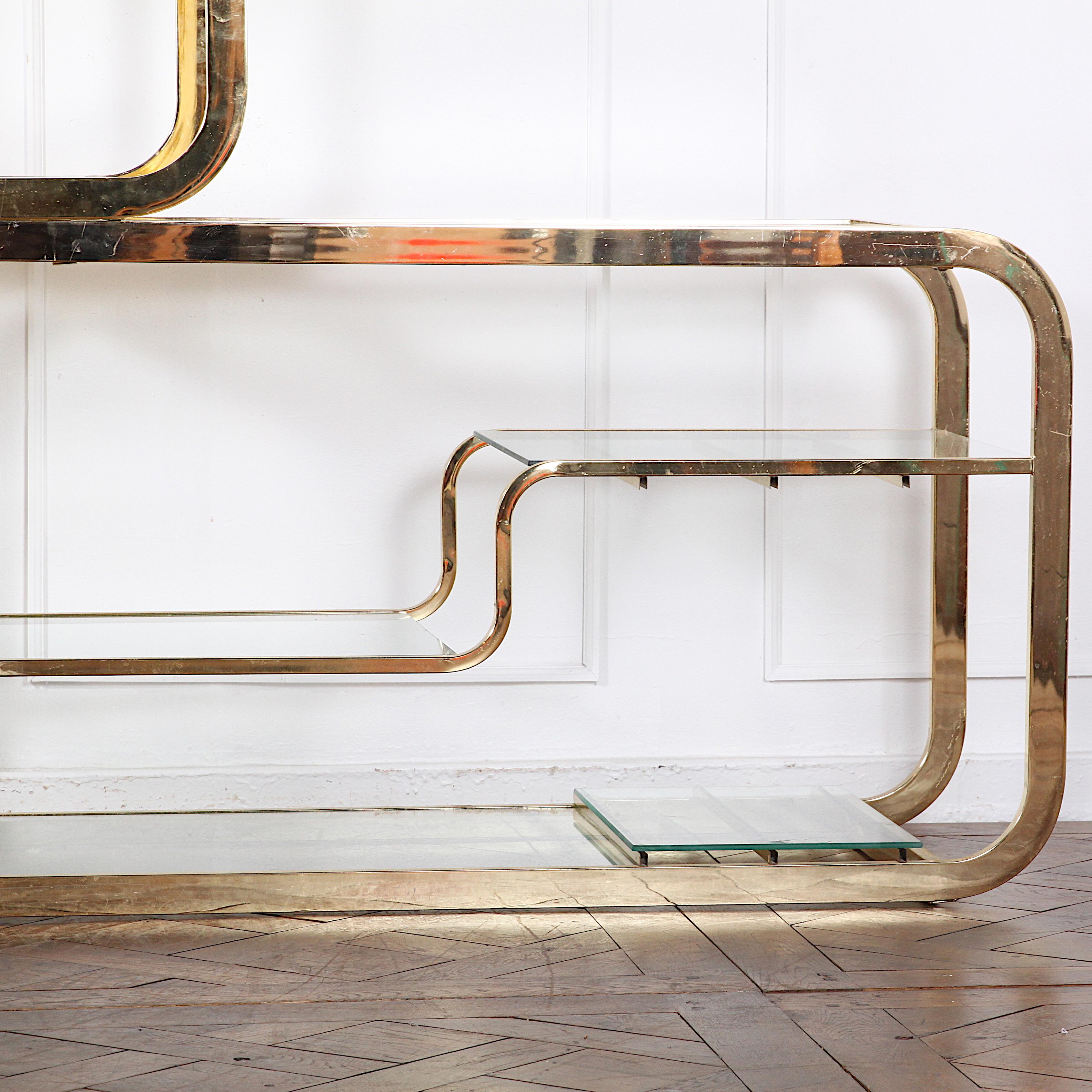 Modernist Brass and Glass Adjustable Etagere Stand Milo Baughman In Good Condition In Vancouver, British Columbia