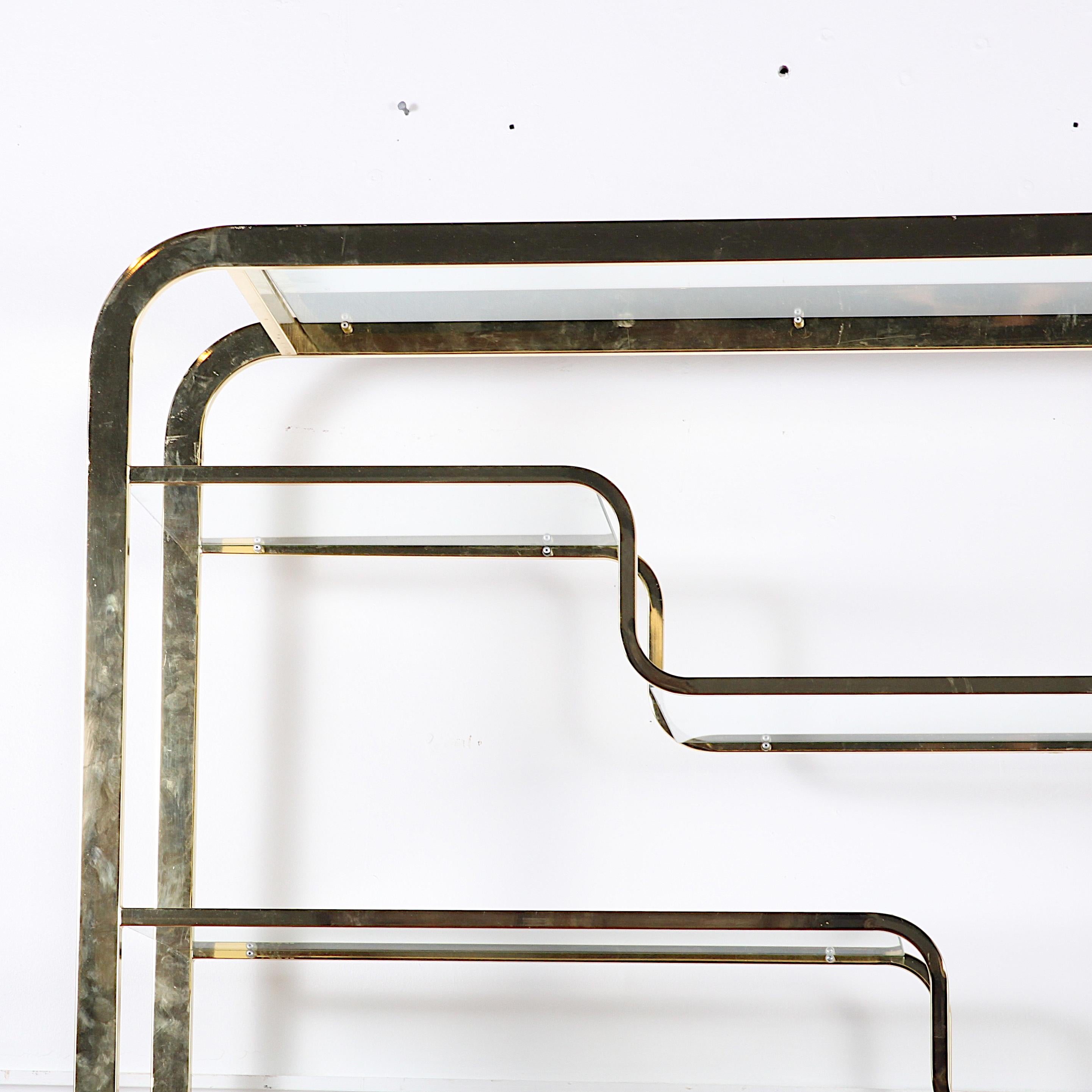Modernist Brass and Glass Adjustable Etagere Stand Milo Baughman 1