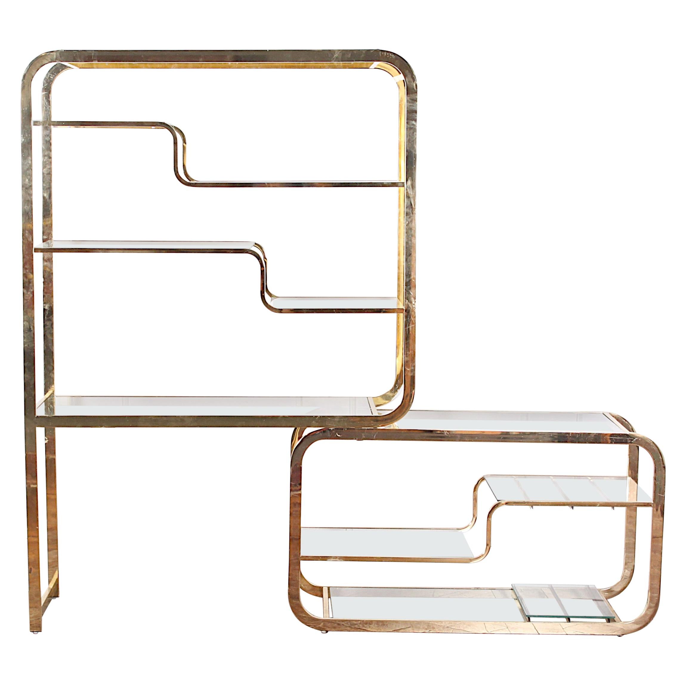 Modernist Brass and Glass Adjustable Etagere Stand Milo Baughman