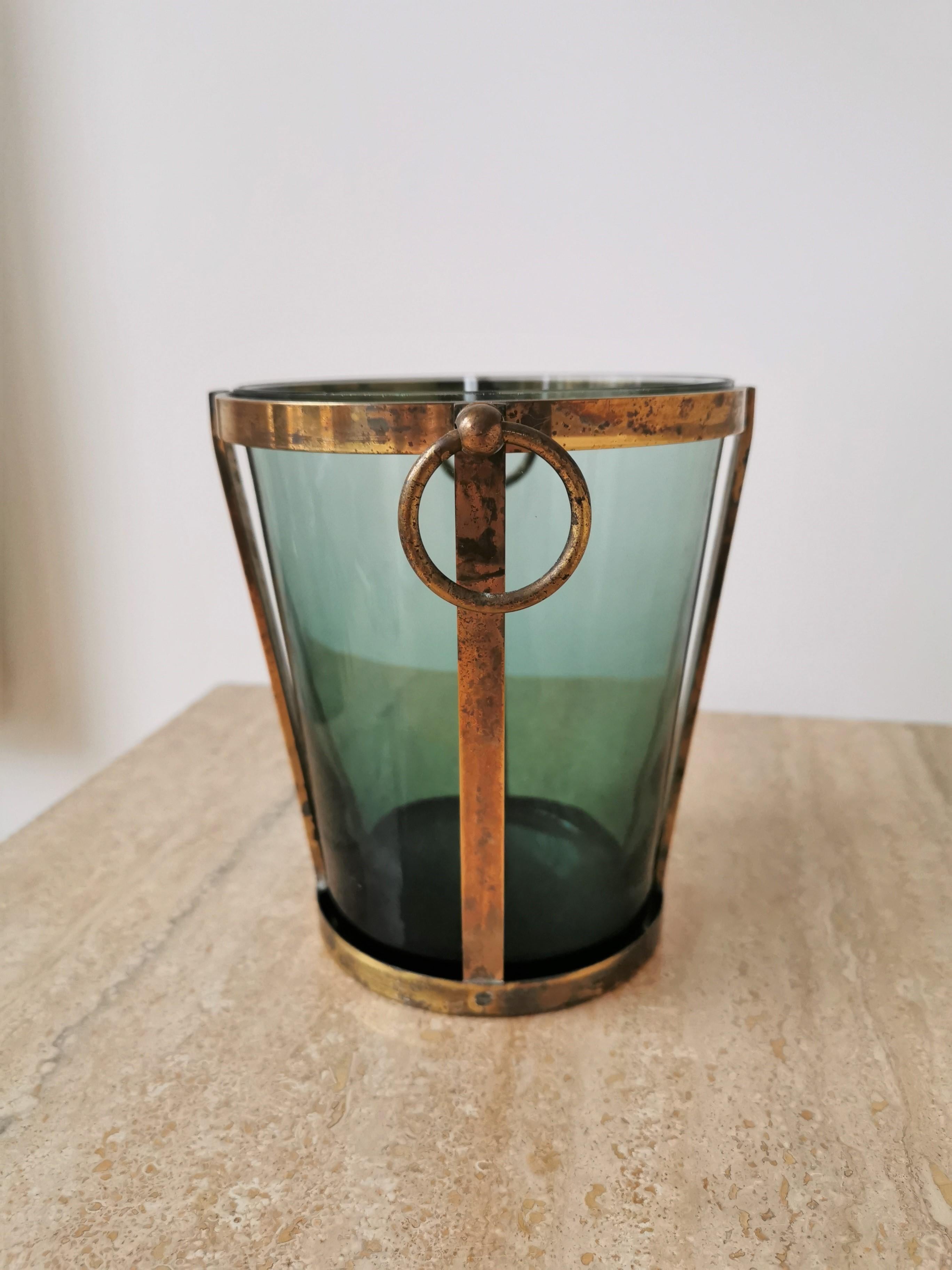 Modernist Brass and Glass Ice Bucket, Italy, 1960s 4