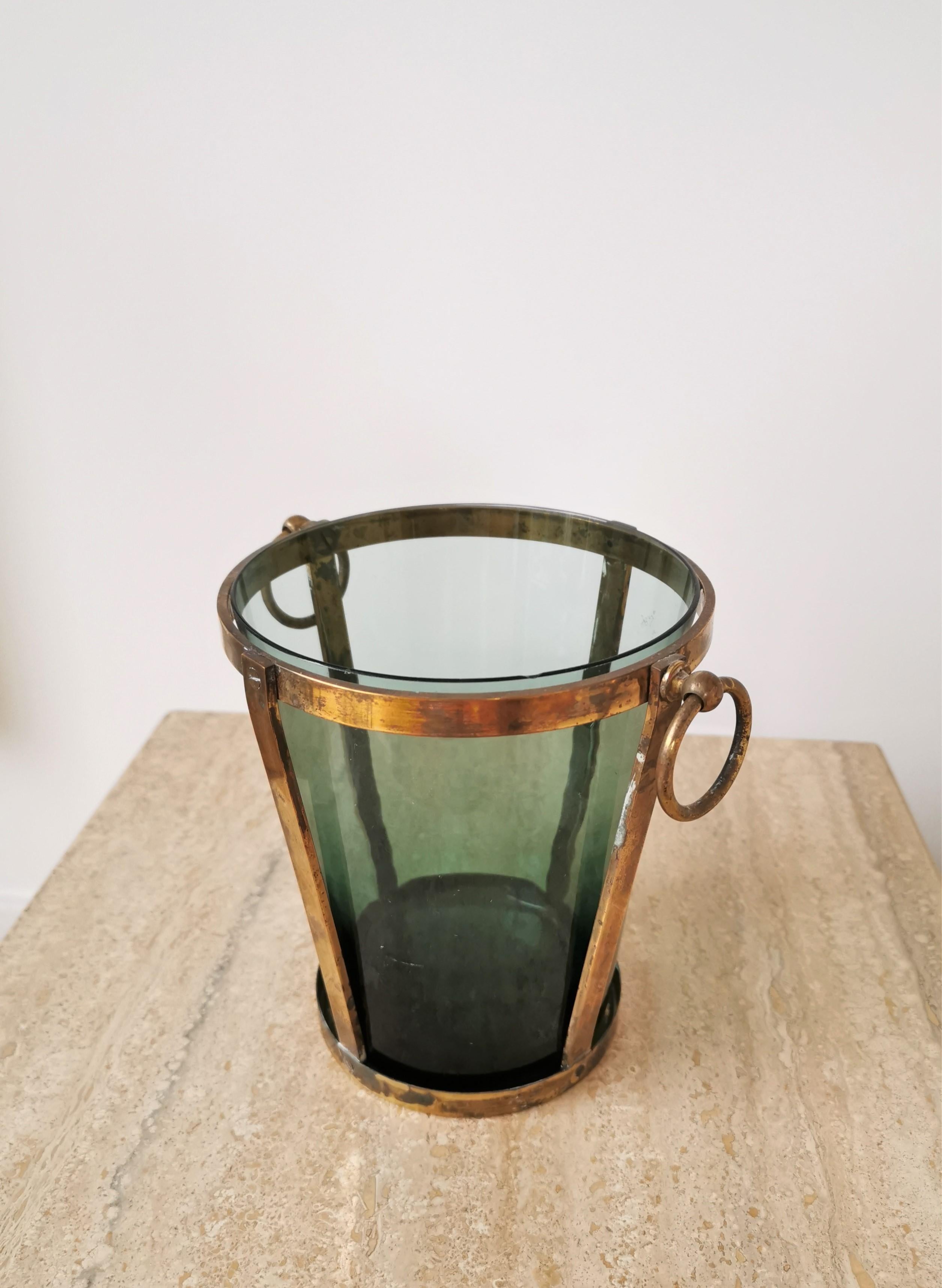 Modernist Brass and Glass Ice Bucket, Italy, 1960s 1