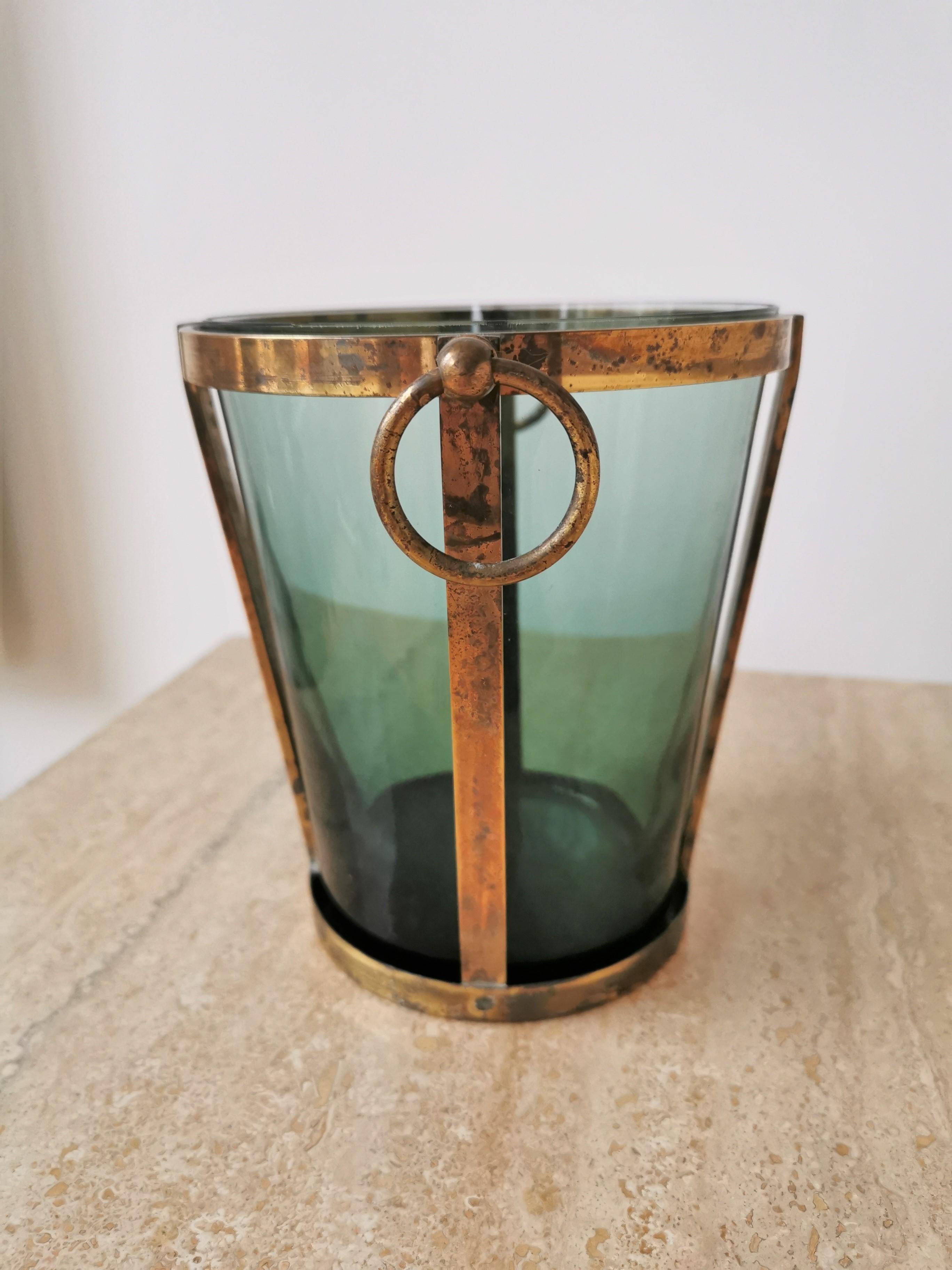 Modernist Brass and Glass Ice Bucket, Italy, 1960s 3