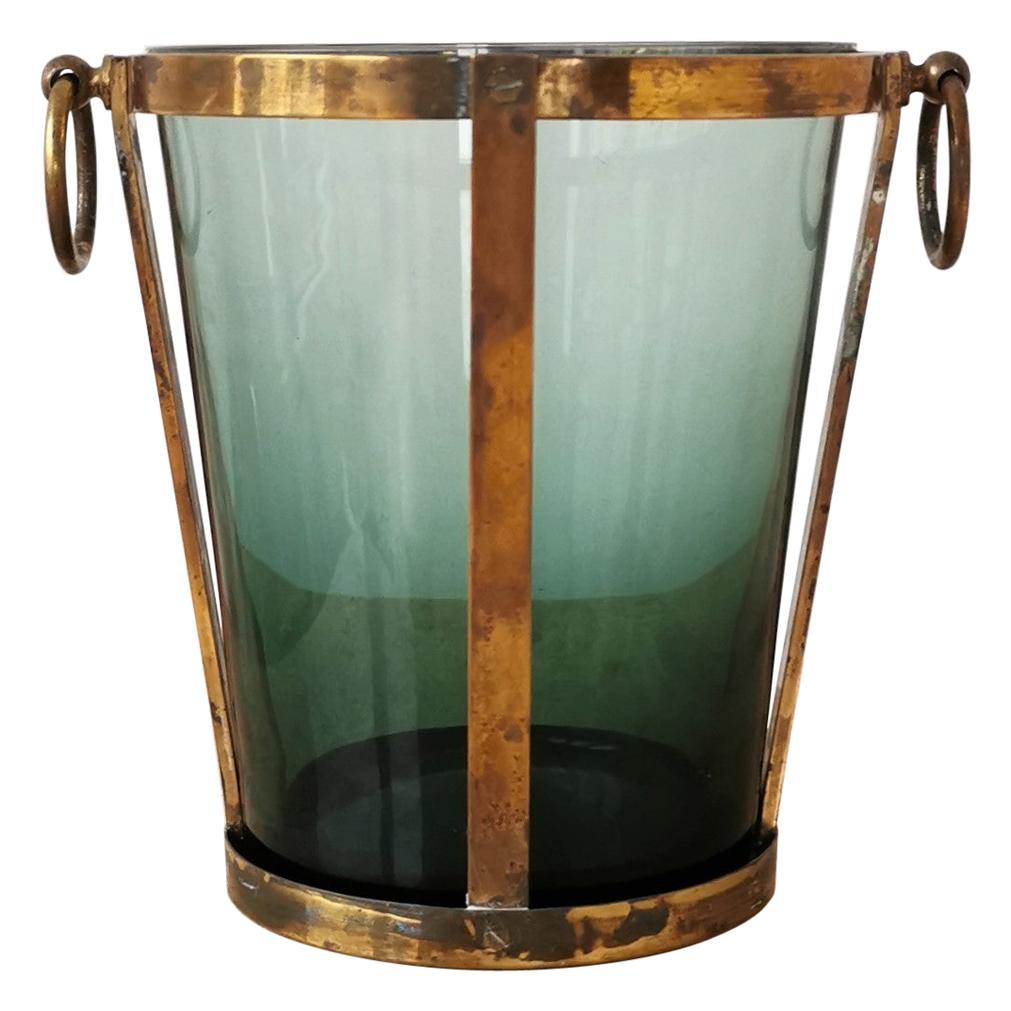 Modernist Brass and Glass Ice Bucket, Italy, 1960s