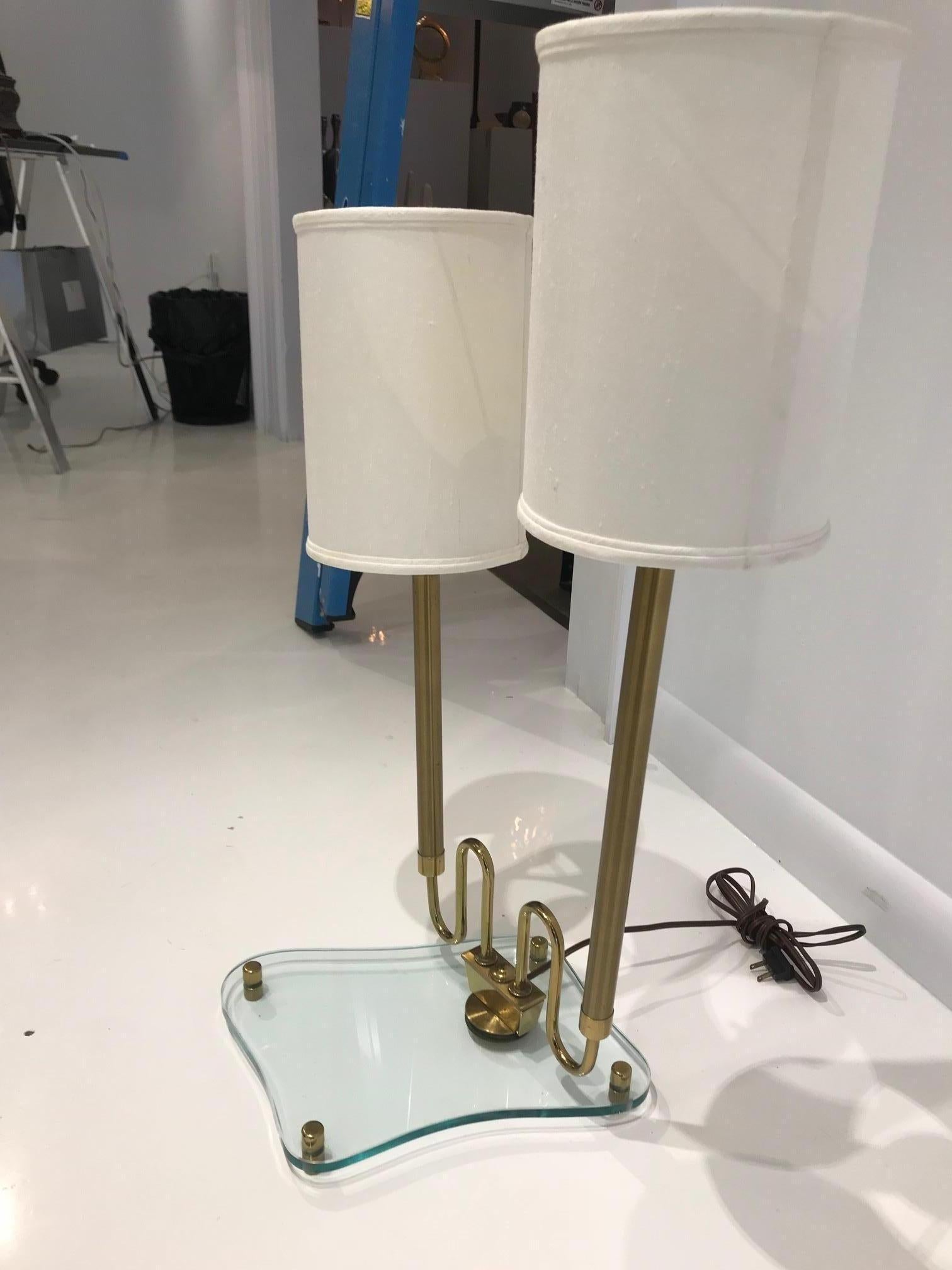 Italian Modernist Brass and Glass Lamp in the Style of Fontana Arte For Sale