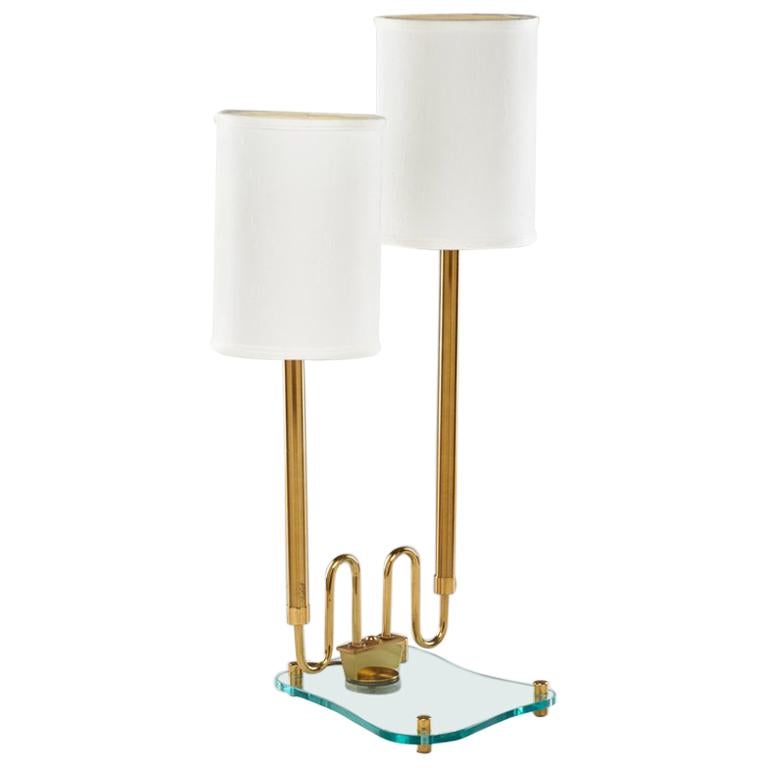 Modernist Brass and Glass Lamp in the Style of Fontana Arte