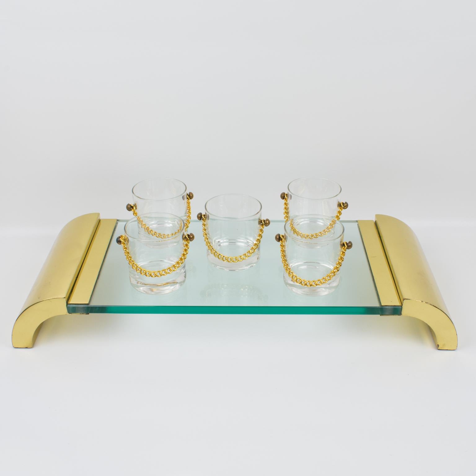 Bandeja expositora modernista con pedestal de latón y cristal, Italia circa 1980 en venta 5