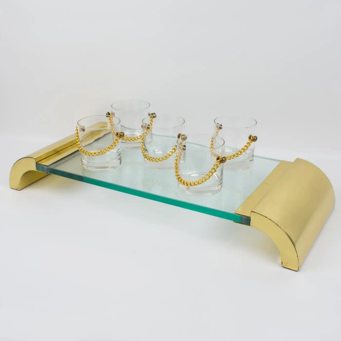 Modernist Brass and Glass Pedestal Centerpiece Display Tray, Italy 1980s For Sale 2