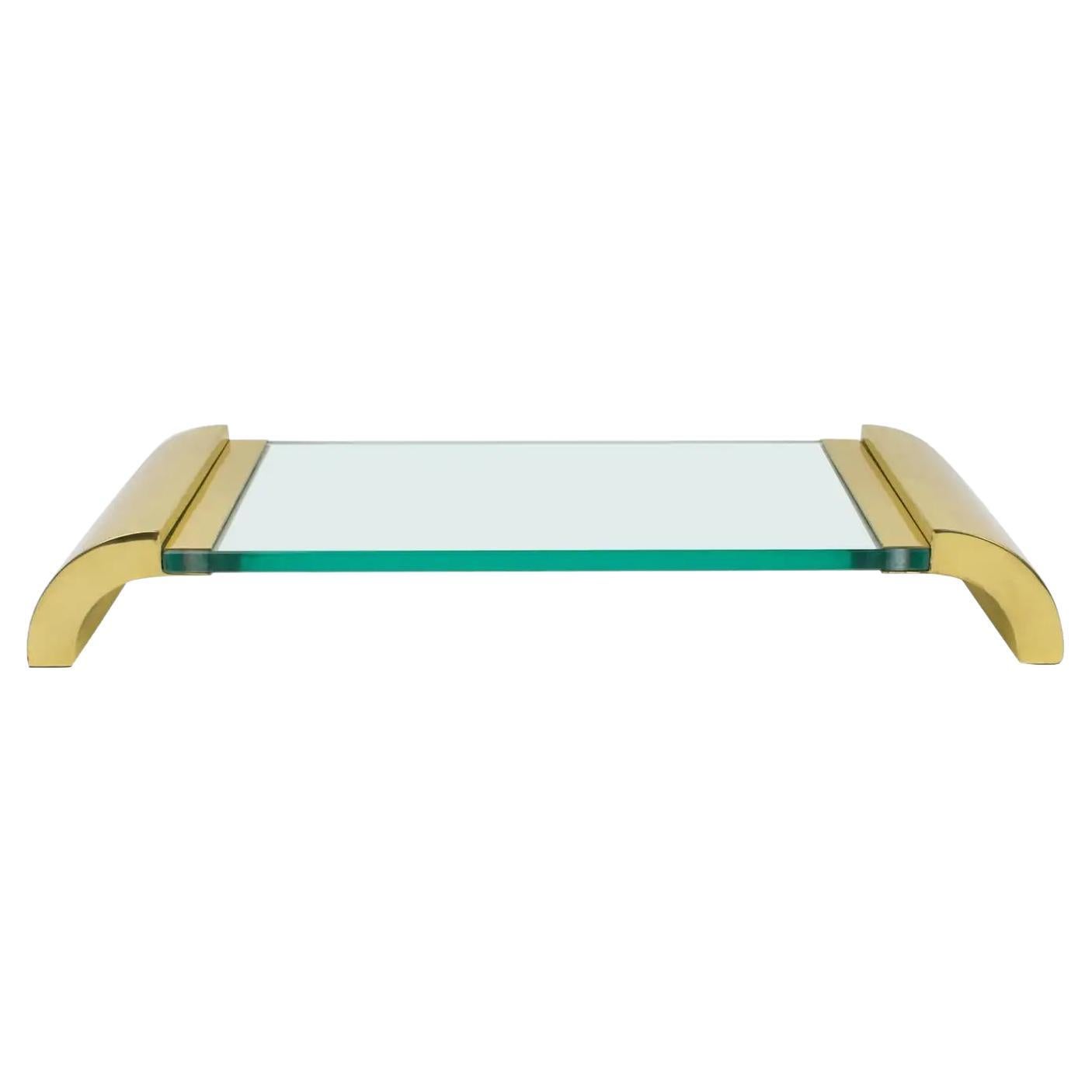 Modernist Brass and Glass Pedestal Centerpiece Display Tray, Italy 1980s
