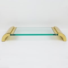 Modernist Brass and Glass Pedestal Centerpiece Display Tray, Italy circa 1980
