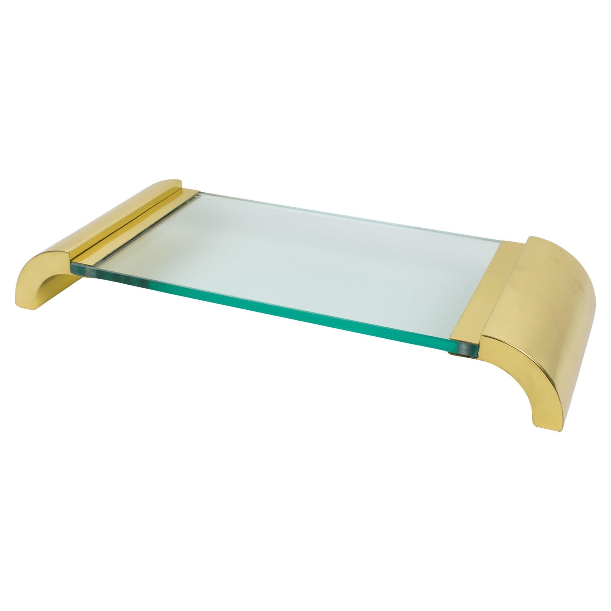 Modernist Brass and Glass Pedestal Centerpiece Display Tray, Italy circa 1980