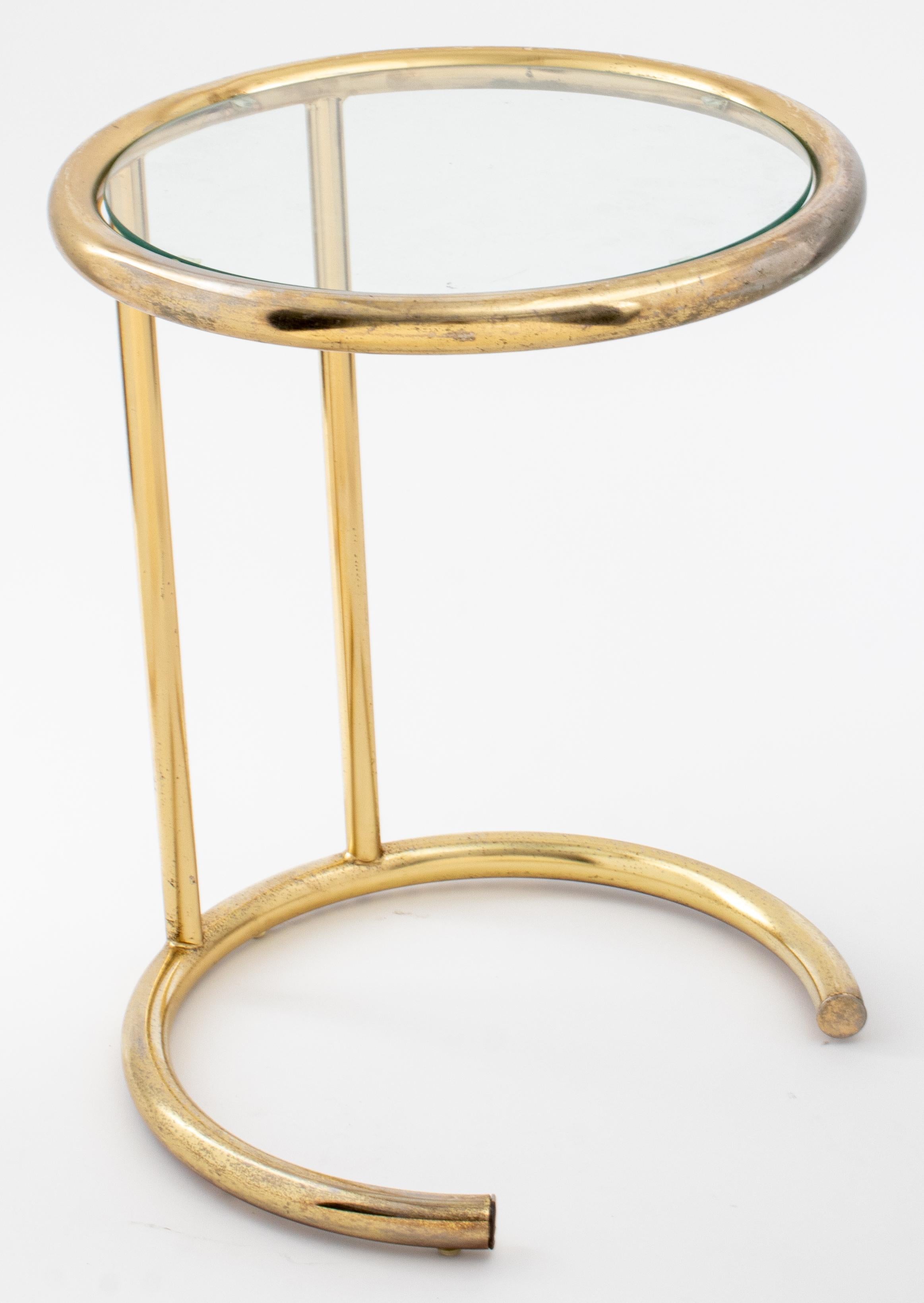 Modernist Brass and Glass Round Tubular Side Table In Good Condition In Astoria, NY