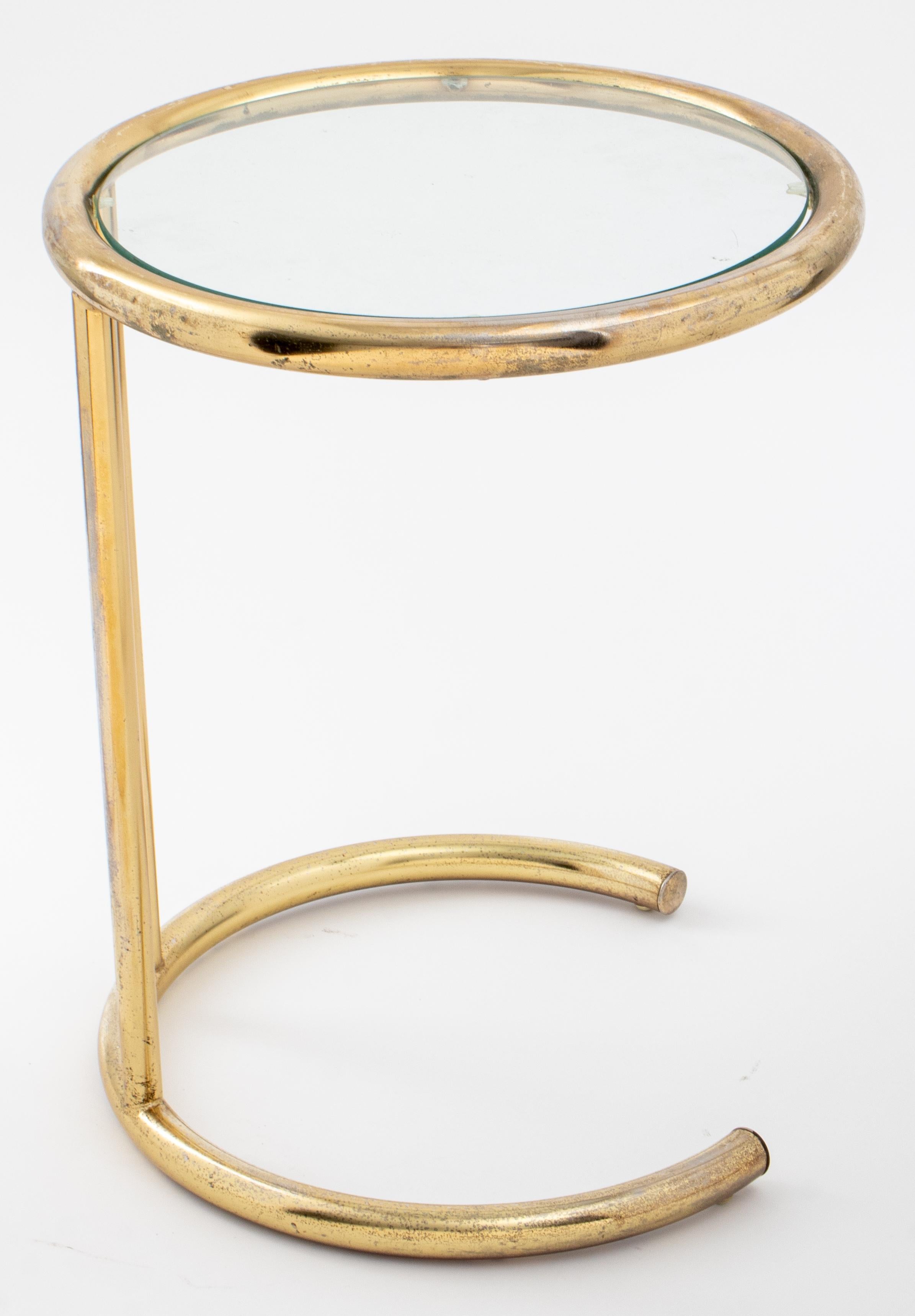 20th Century Modernist Brass and Glass Round Tubular Side Table