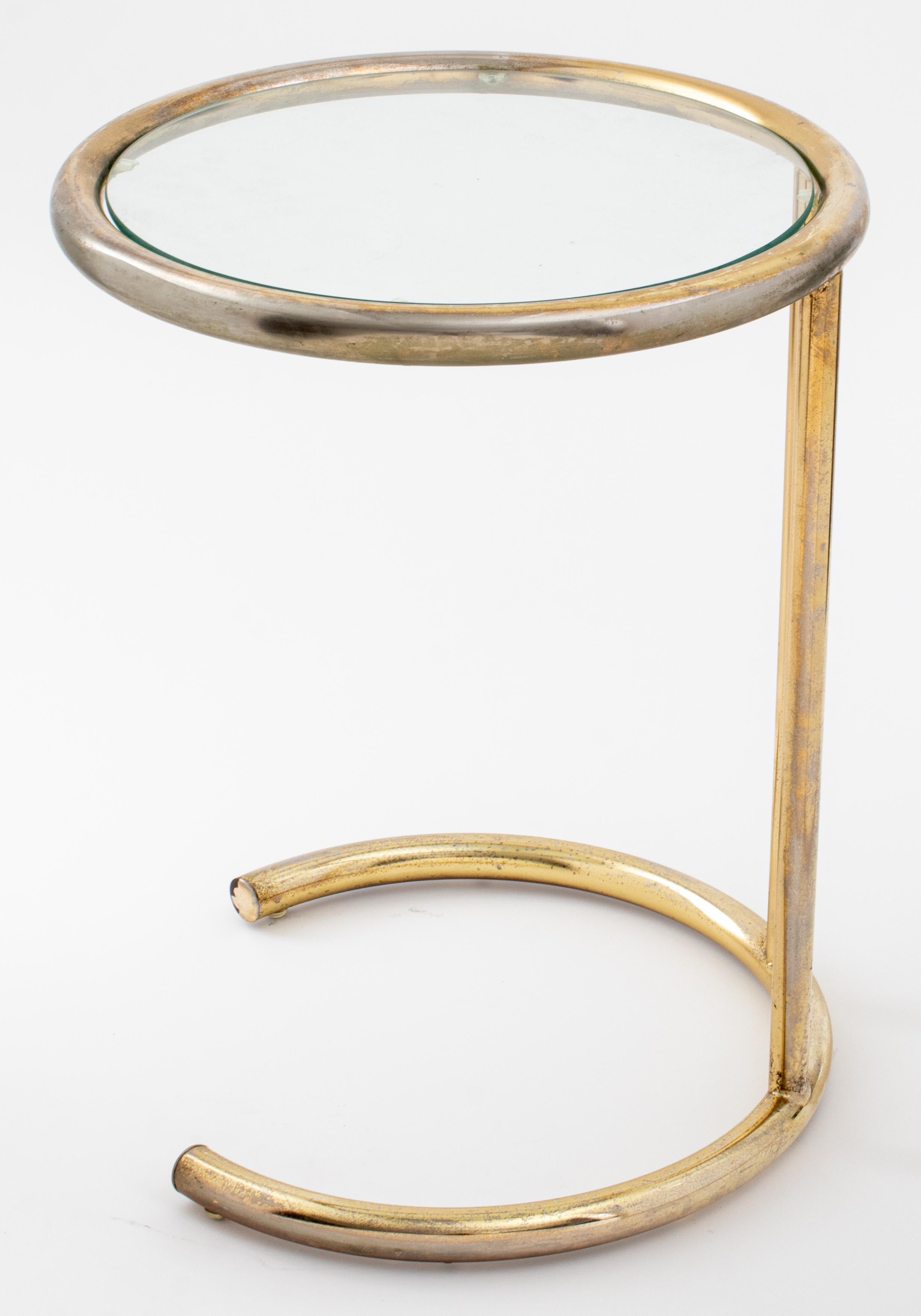 Modernist Brass and Glass Round Tubular Side Table 2