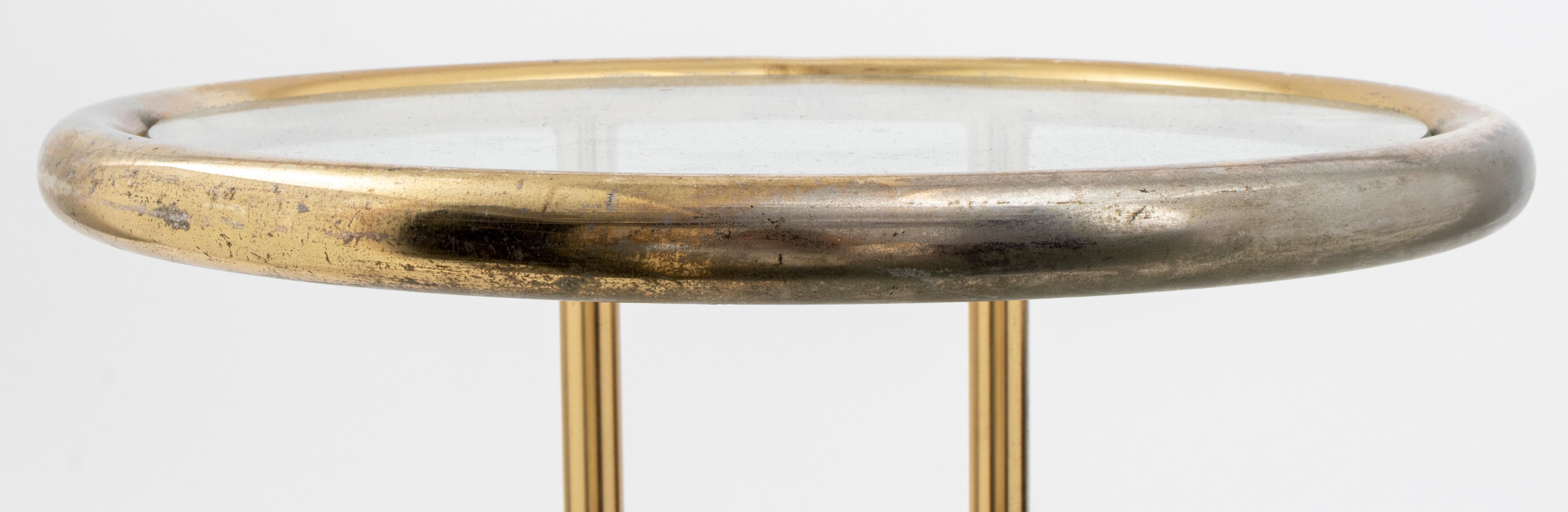 Modernist Brass and Glass Round Tubular Side Table 5