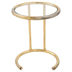 Modernist Brass and Glass Round Tubular Side Table