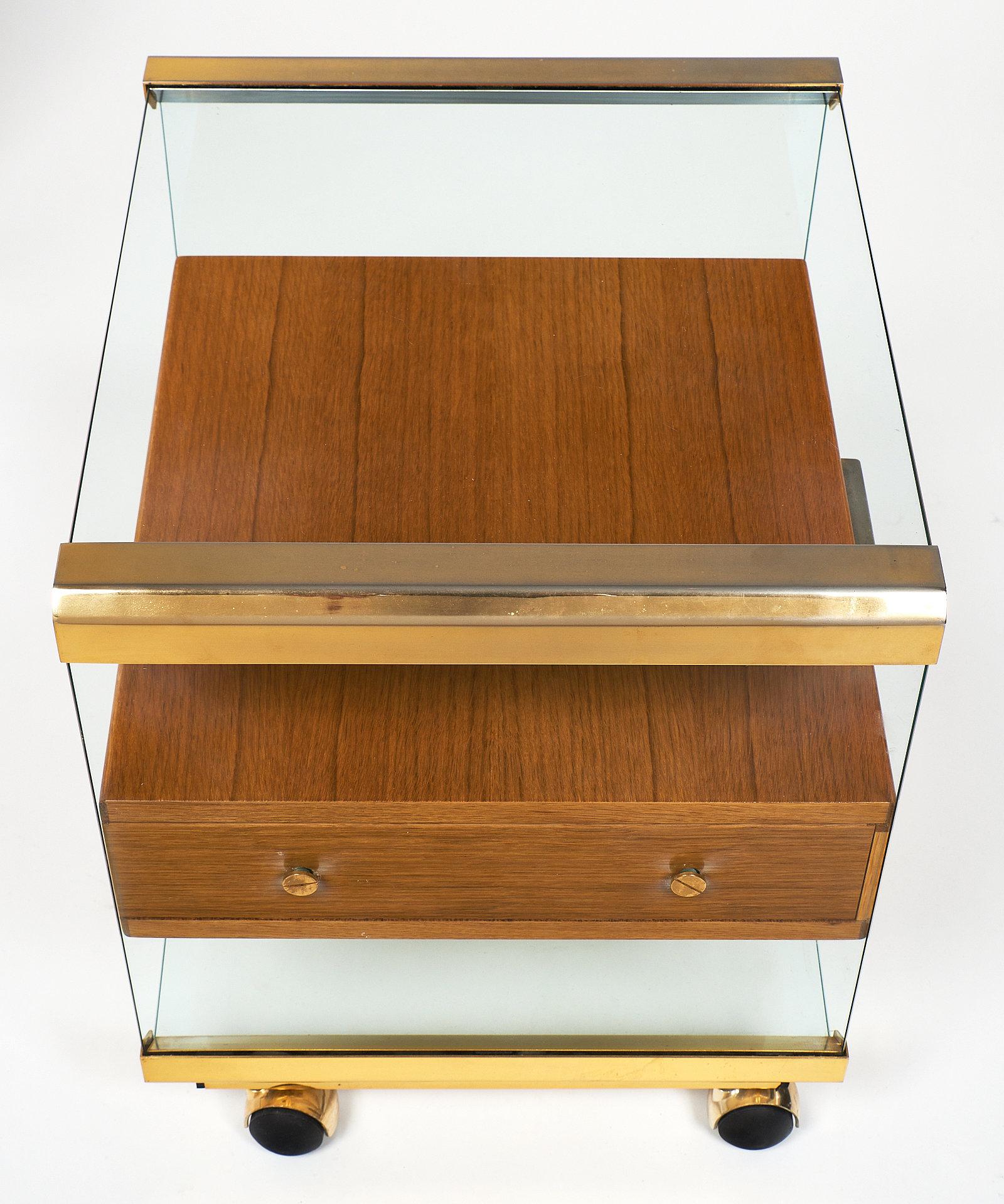 Late 20th Century Modernist Brass and Glass Side Table