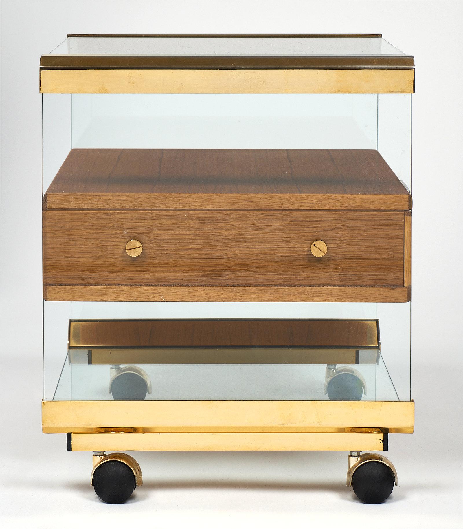Modernist Brass and Glass Side Table 1