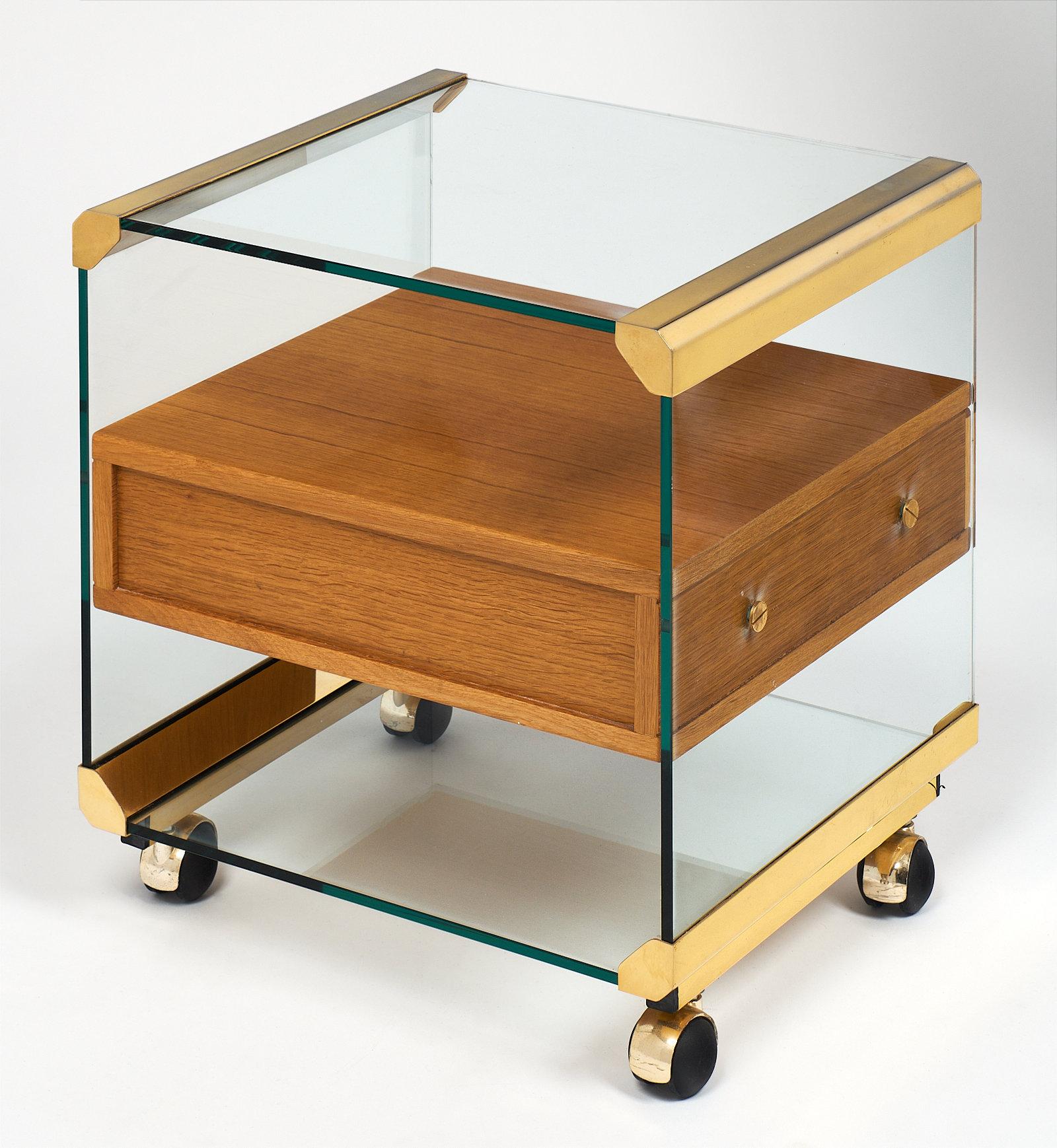 Modernist Brass and Glass Side Table 2