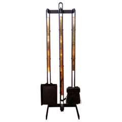 Modernist Brass and Iron Fire Tool Set